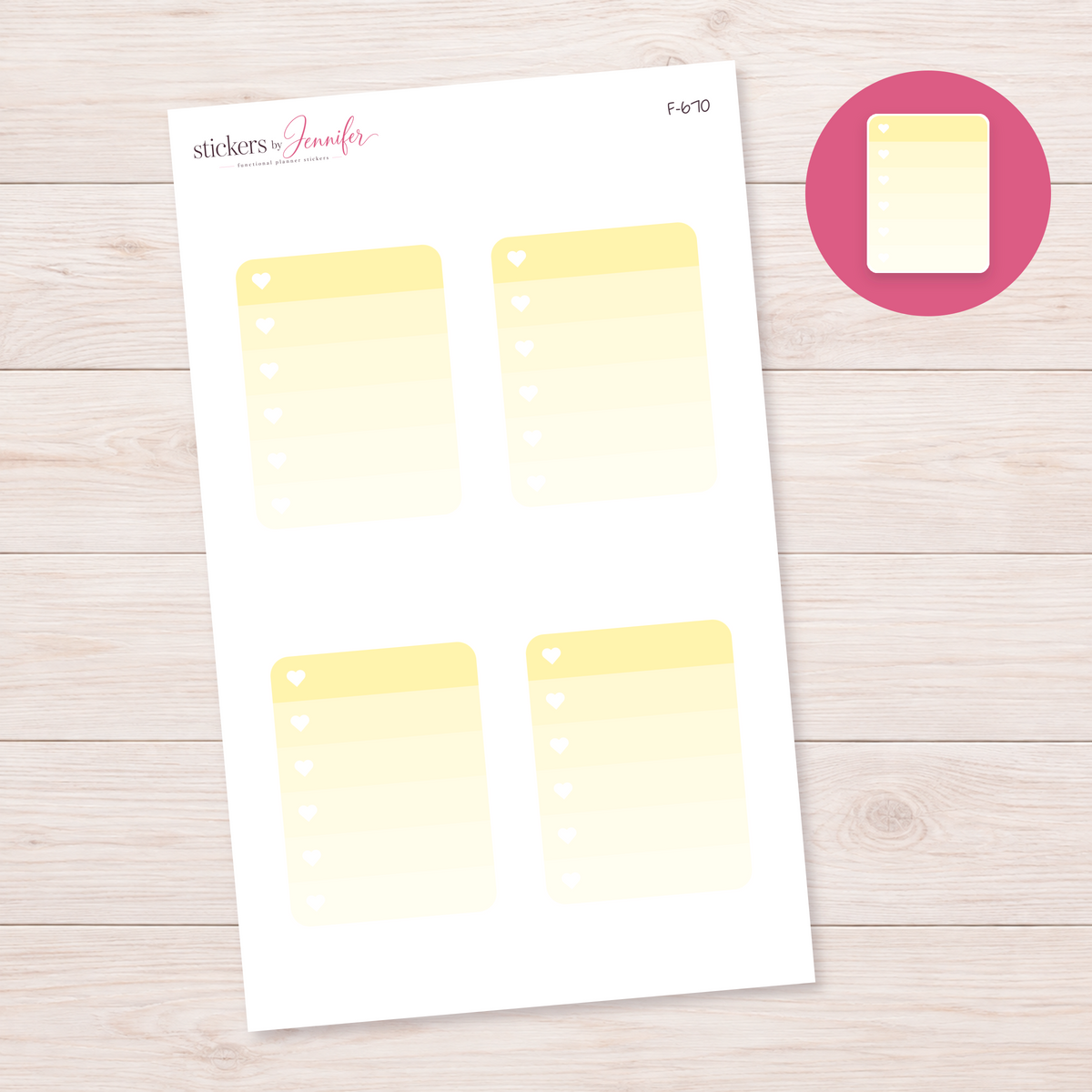 Pale Yellow Heart Checklist Planner Stickers | F-670