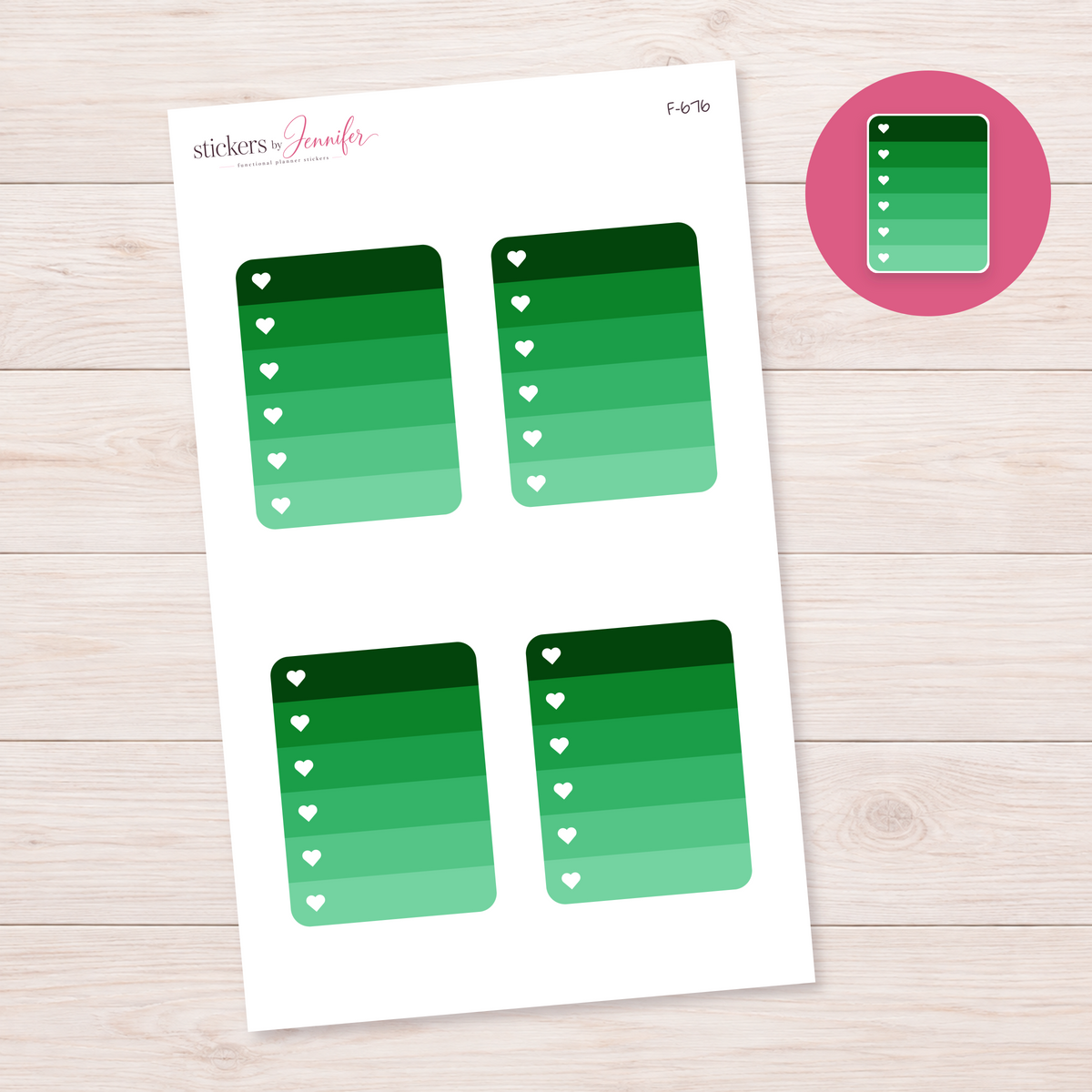 Green Heart Checklist Planner Stickers | F-676