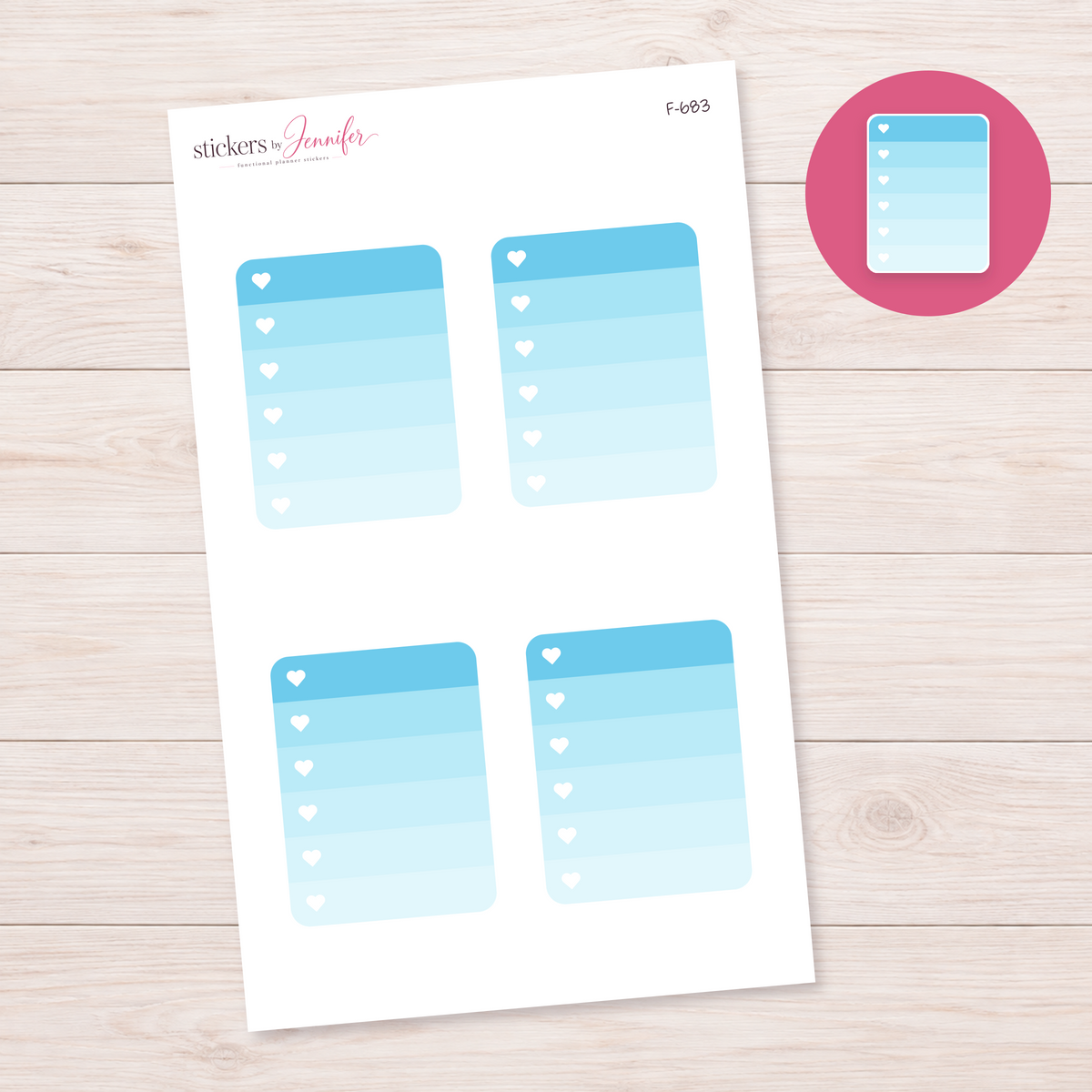 Sky Blue Heart Checklist Planner Stickers | F-683