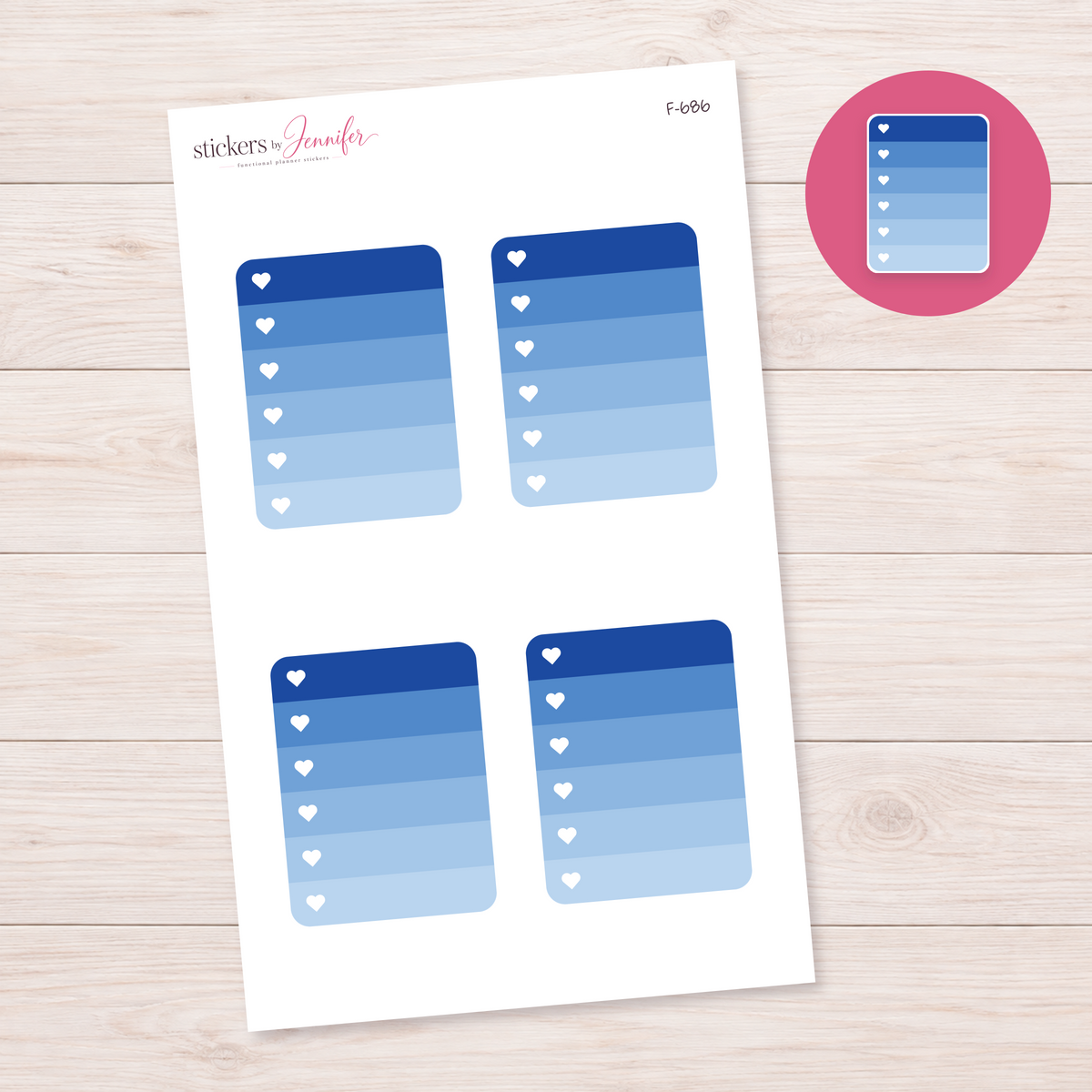 Royal Blue Heart Checklist Planner Stickers | F-686