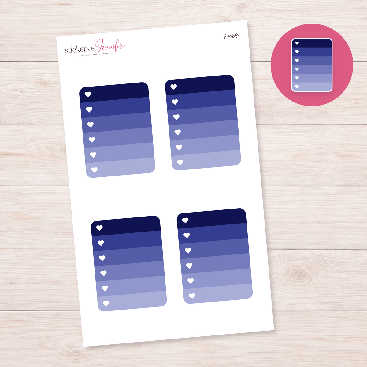 Navy Ombre Heart Checklist Planner Stickers | F-688
