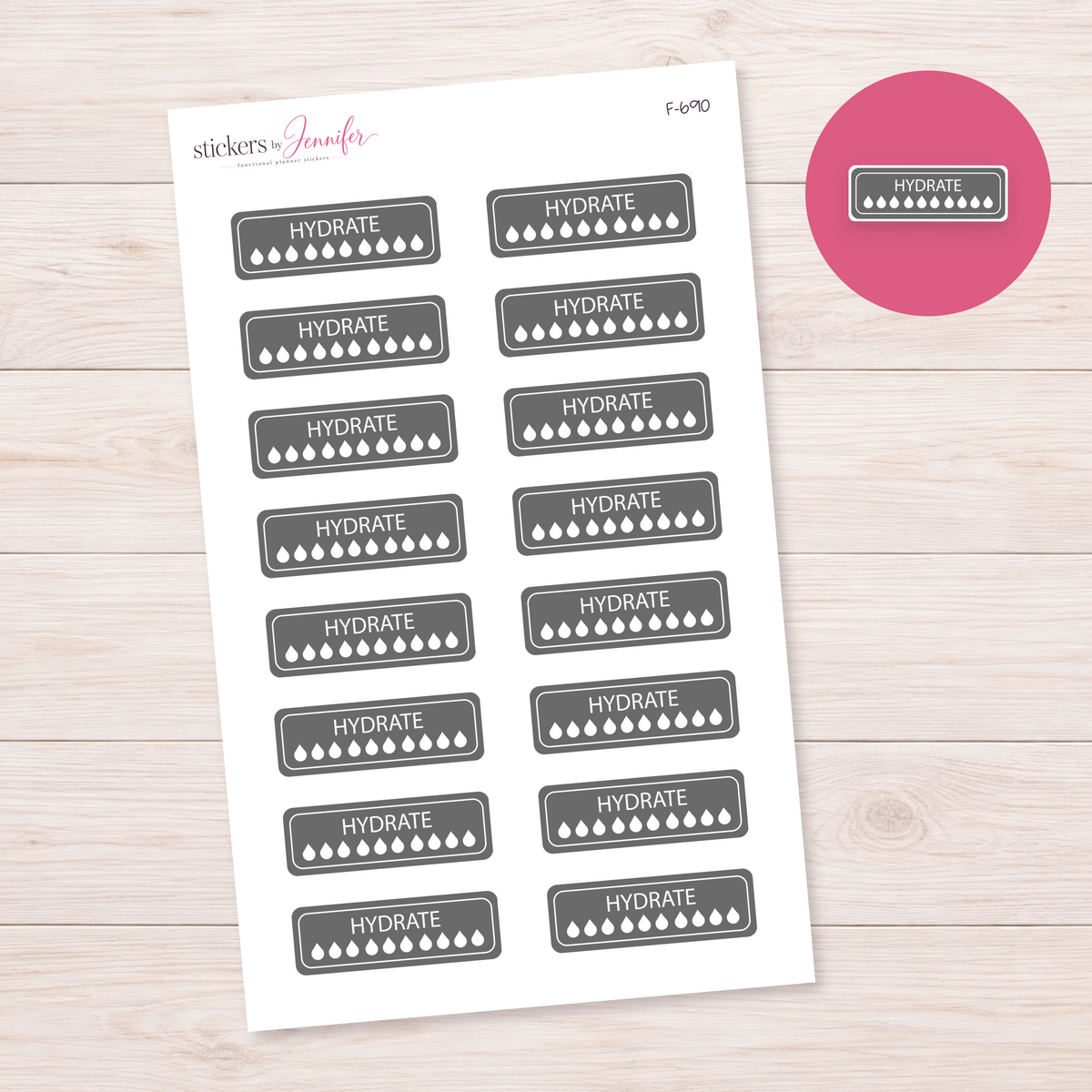 Gray Hydration Tracker Planner Stickers | F-690
