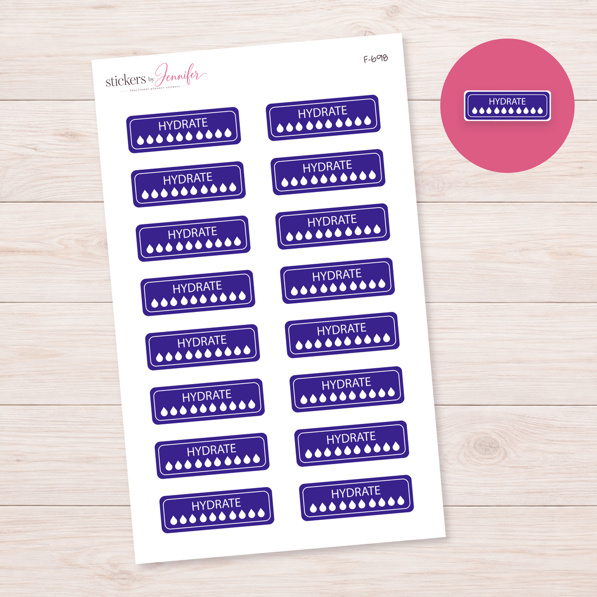 Deep Purple Hydration Tracker Planner Stickers | F-698
