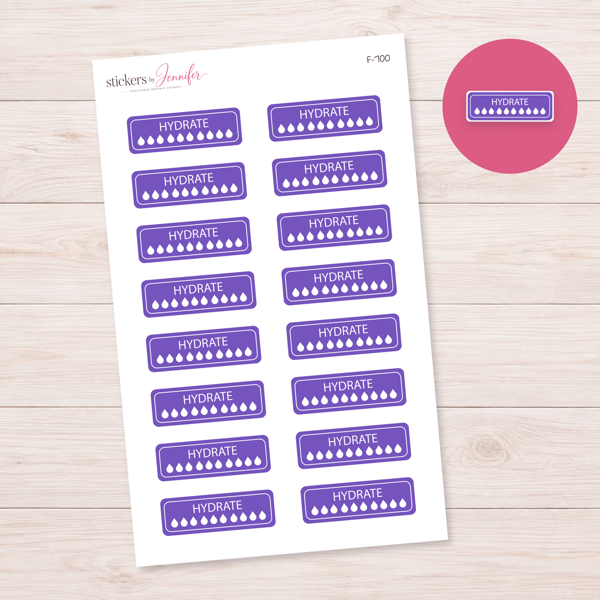 Purple Hydration Tracker Planner Stickers | F-700