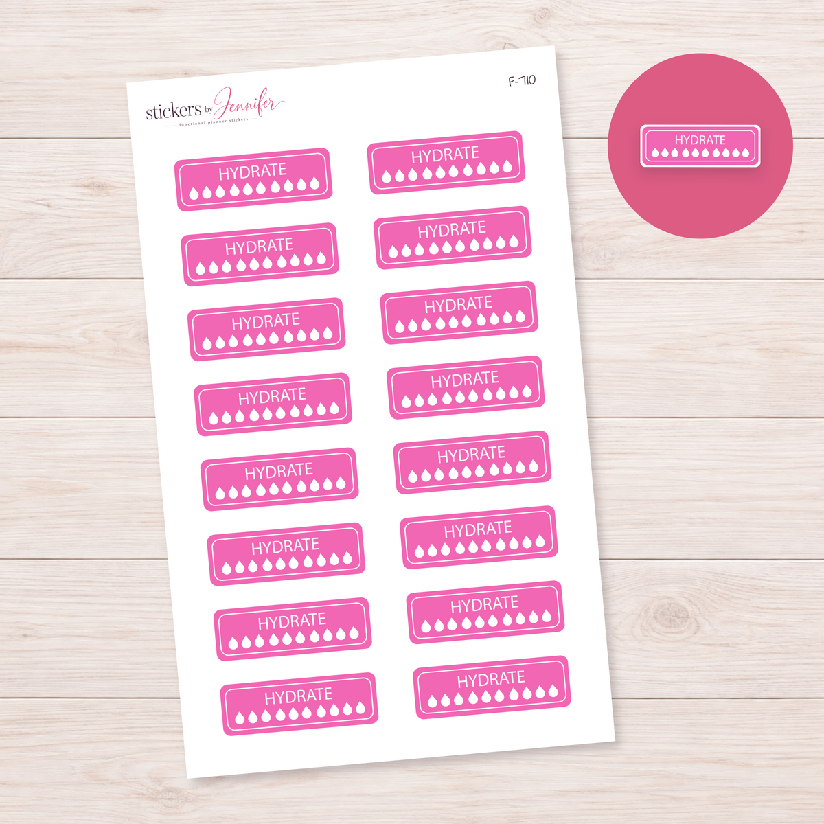 Bright Pink Hydration Tracker Planner Stickers | F-710