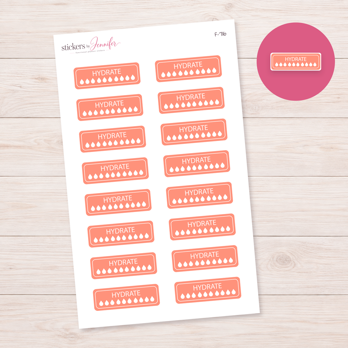 Peach Hydrate Tracker Planner Stickers | F-716