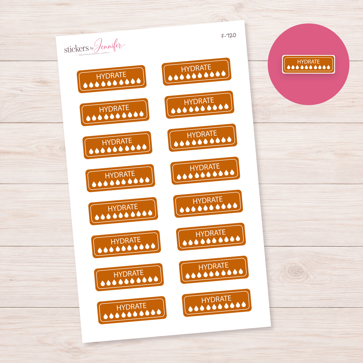Golden Orange Hydration Tracker Planner Stickers | F-720