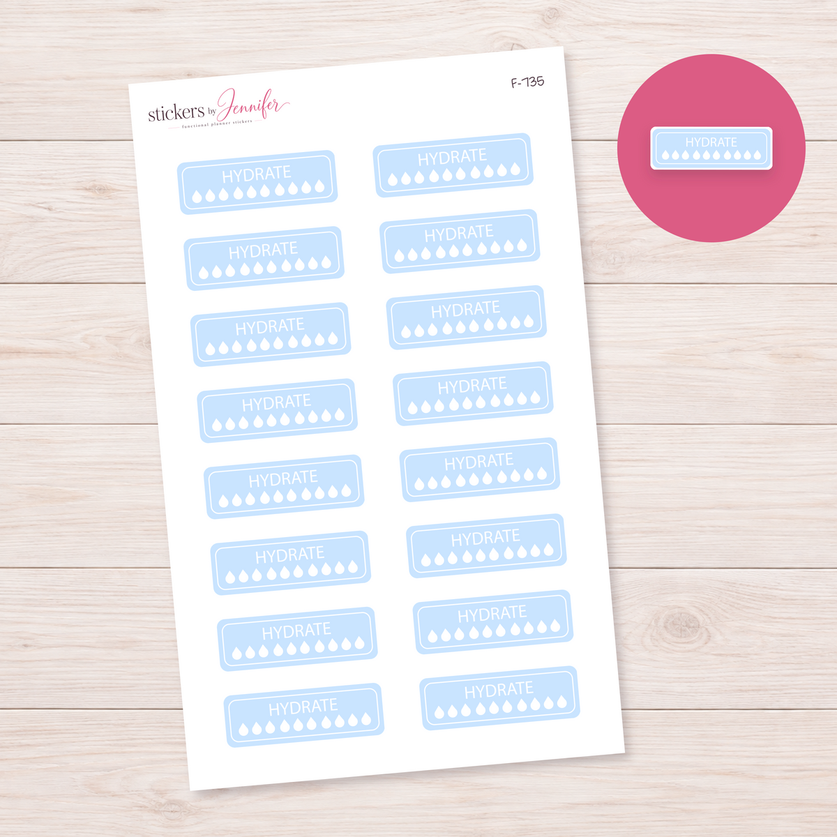 Pale Blue Hydration Tracker Planner Stickers | F-735