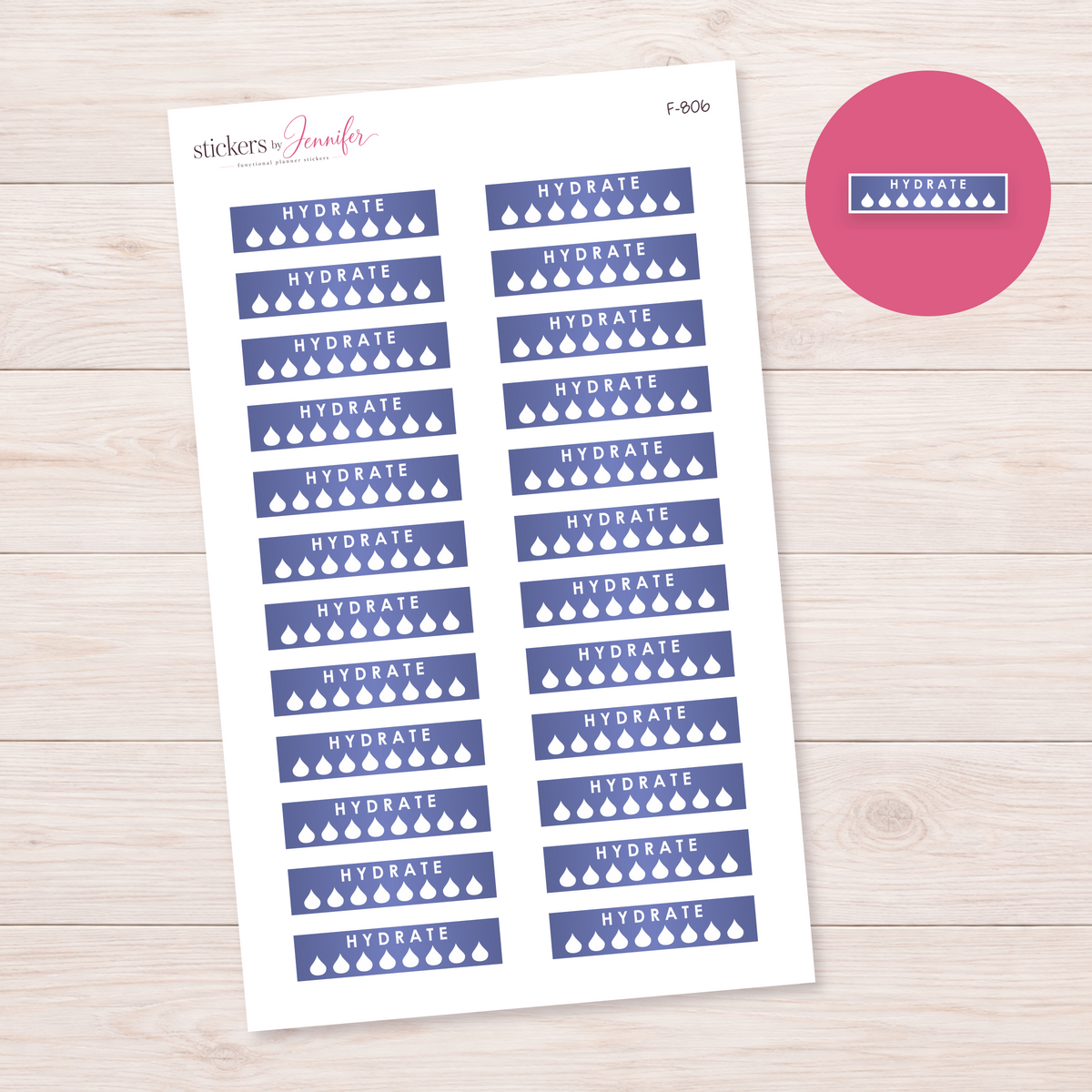 Periwinkle Hydrate Strip Planner Stickers | F-806