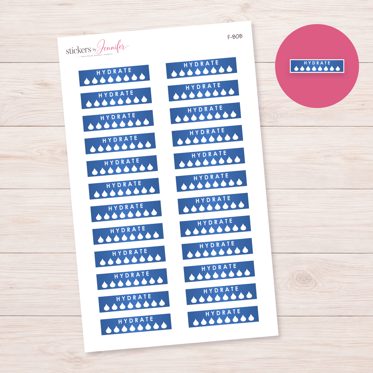 Blue Hydrate Strip Planner Stickers | F-808