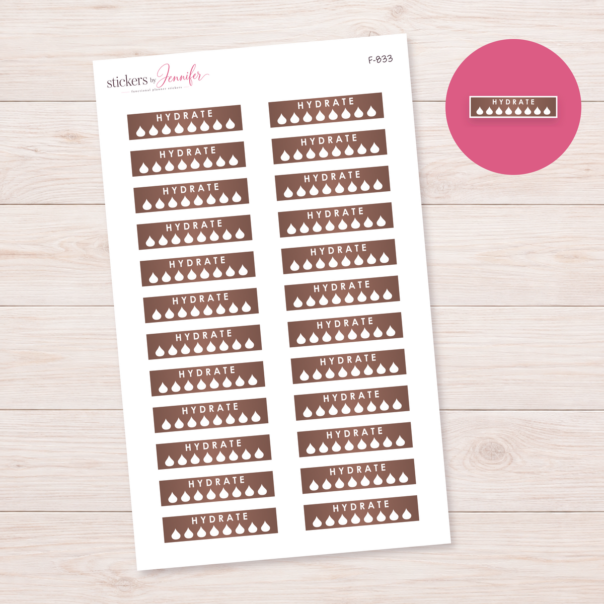 Brown Hydrate Strip Planner Stickers | F-833