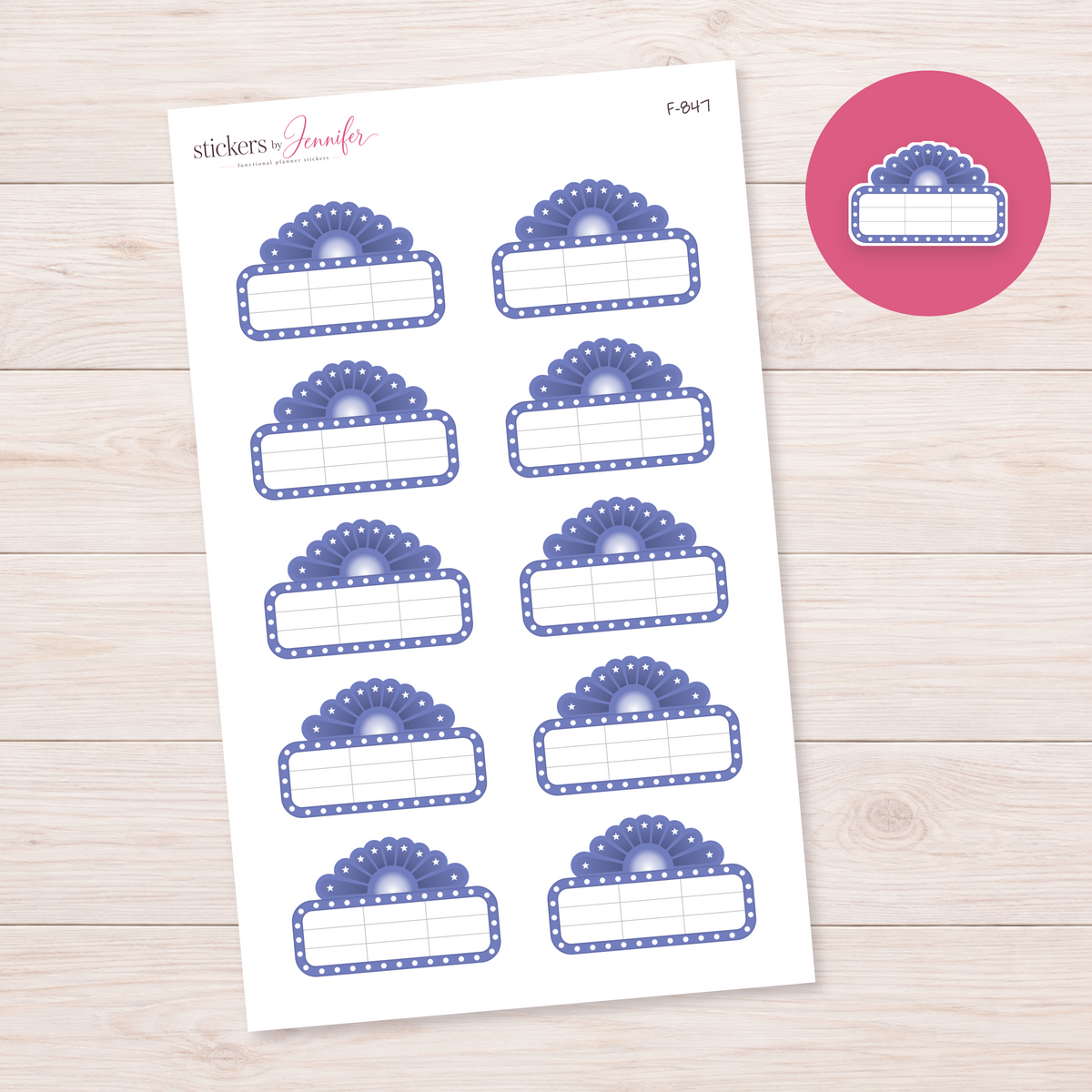 Periwinkle Marquee Planner Label Planner Stickers | F-847