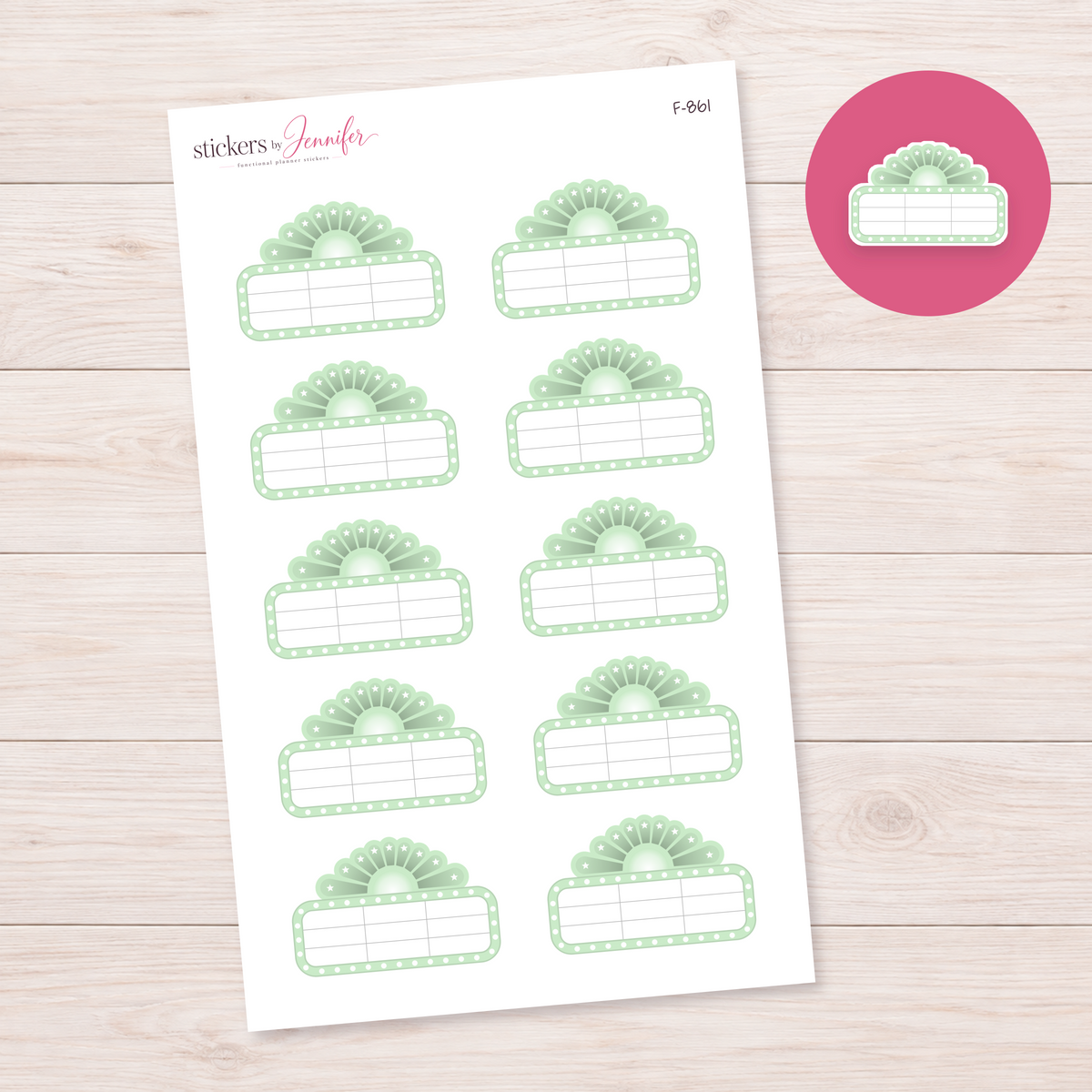 Pale Green Marquee Planner Label Planner Stickers | F-861