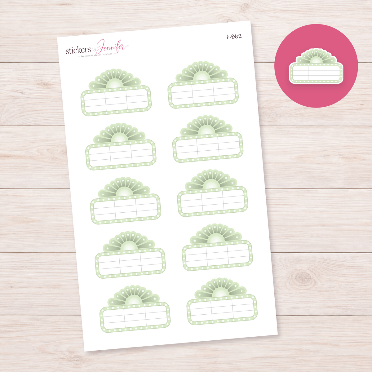 Green Movie Marquee Planner Stickers | F-862