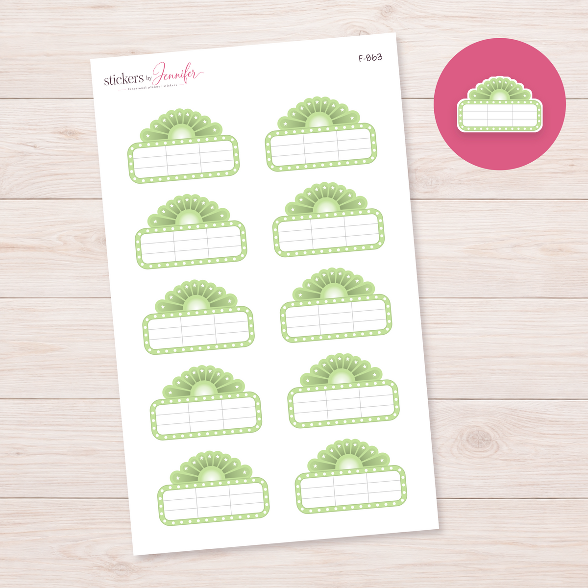 Pale Lime Marquee Planner Label Planner Stickers | F-863