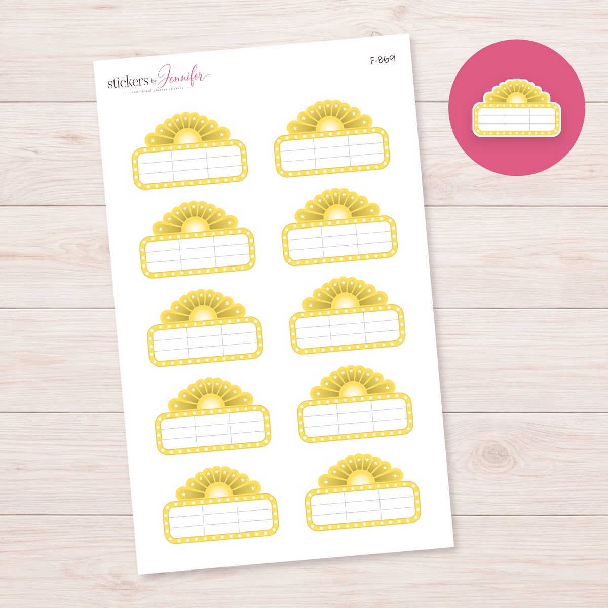 Yellow Marquee Planner Label Planner Stickers | F-869