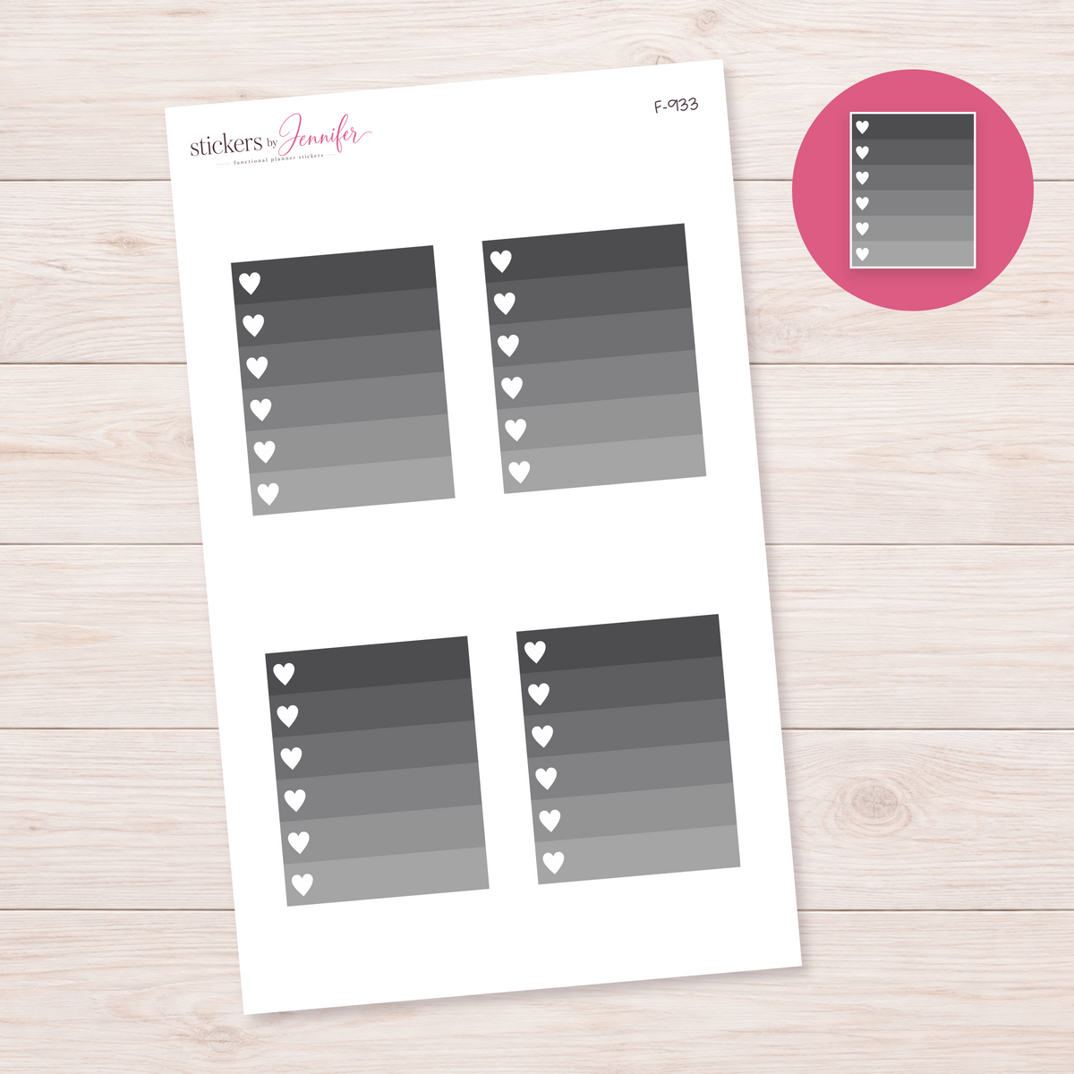 Charcoal Ombre Heart Task Box Planner Stickers | F-933