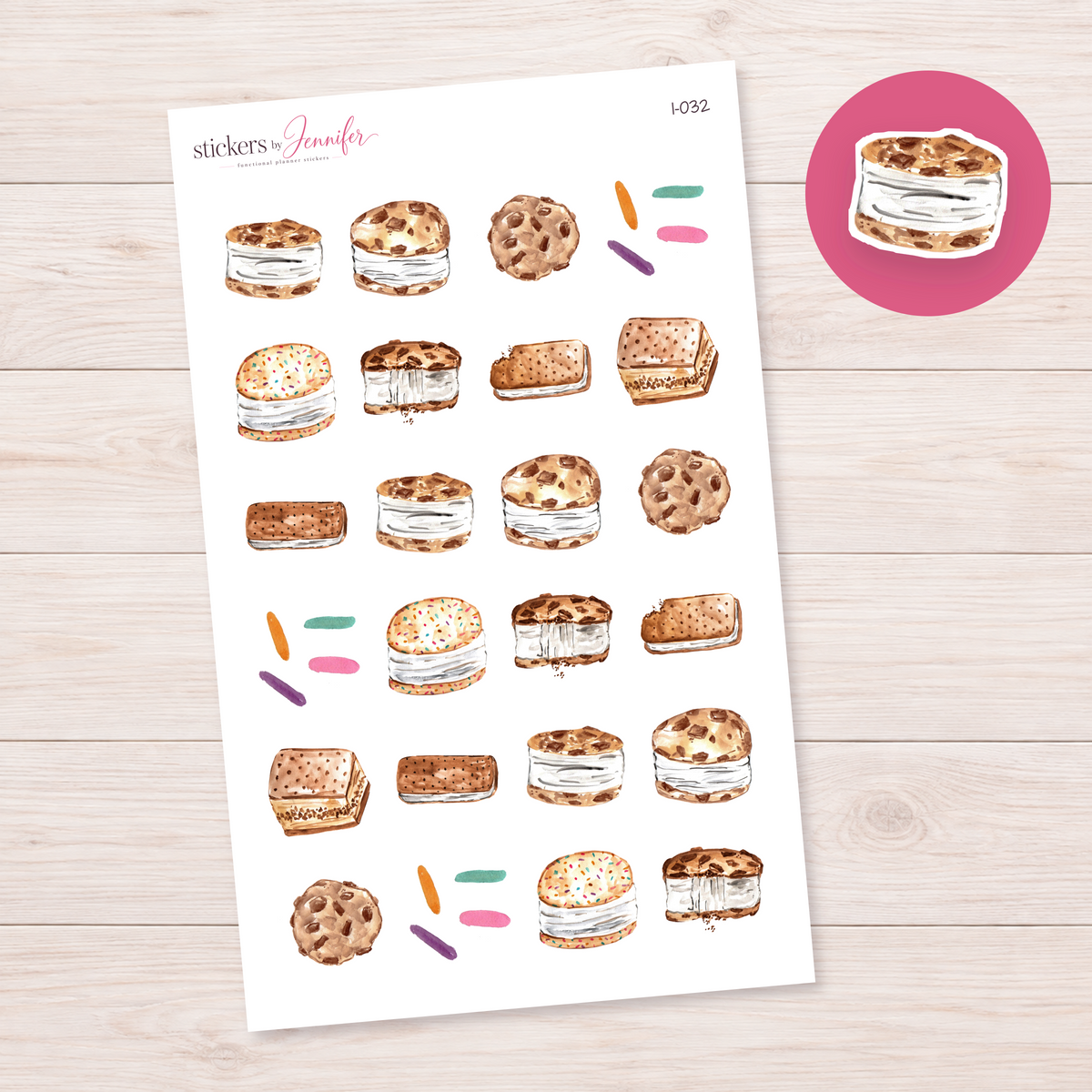 Ice Cream Cookie Sandwich Planner Stickers | I-032