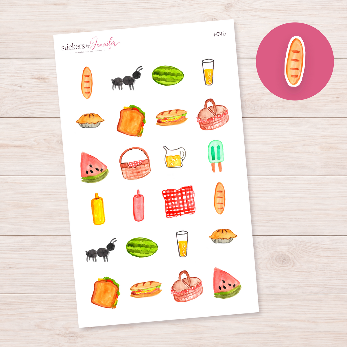Watercolor Baguette Planner Stickers | I-046