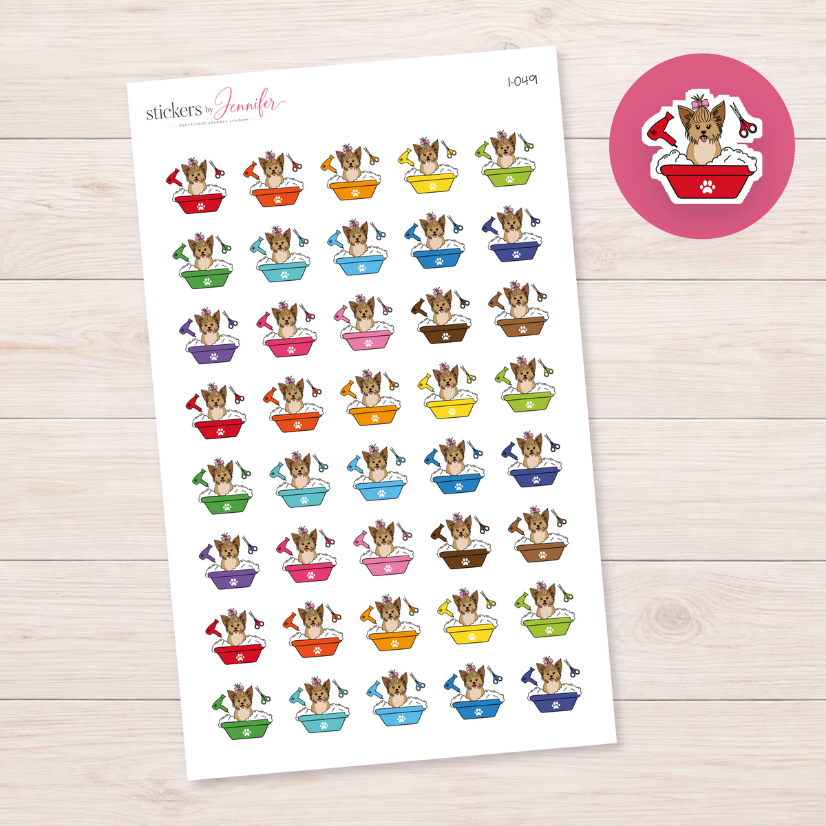 Red Dog Grooming Tub Planner Stickers | I-049