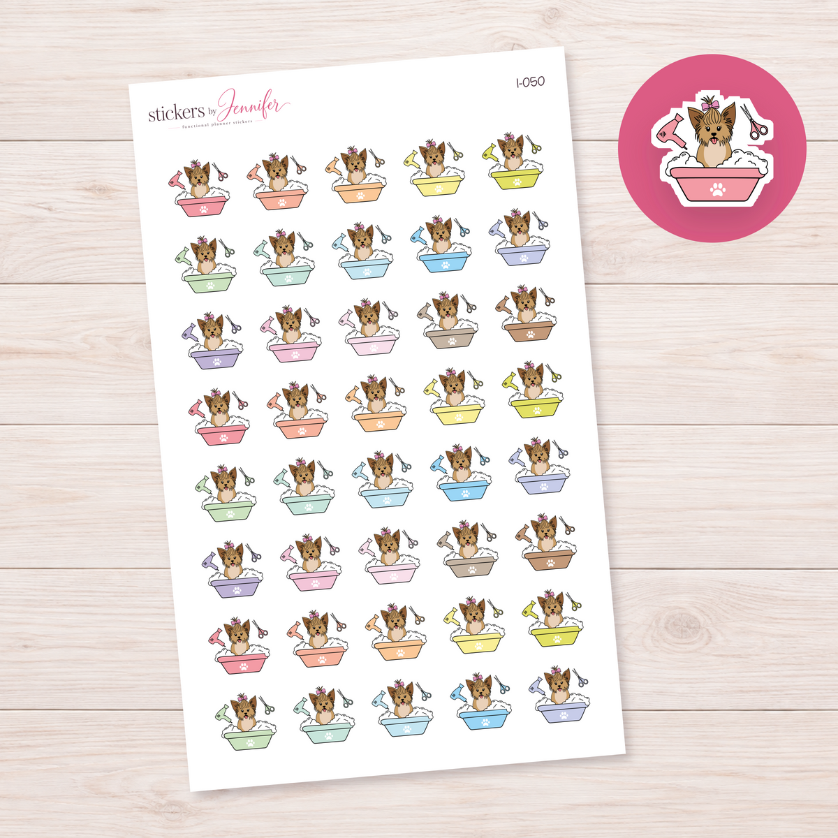 Pink Dog Grooming Tub Planner Stickers | I-050