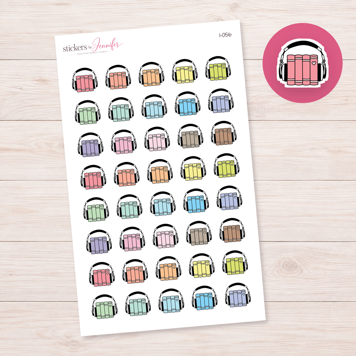 Pink Audiobook Books Planner Stickers | I-056