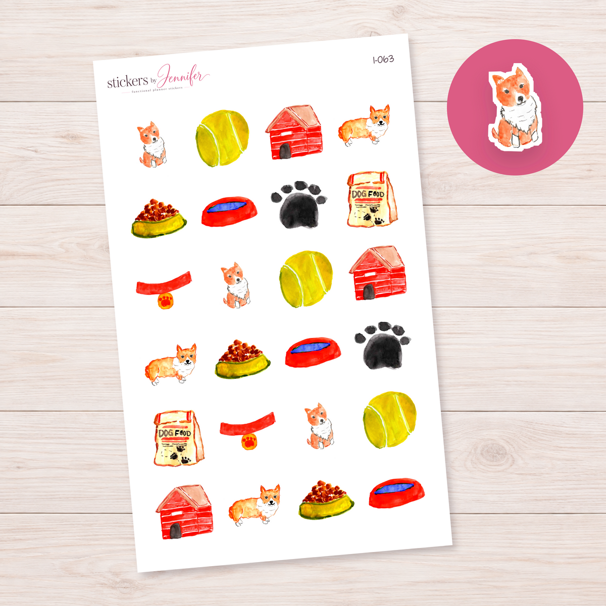 Watercolor Corgi Planner Stickers | I-063