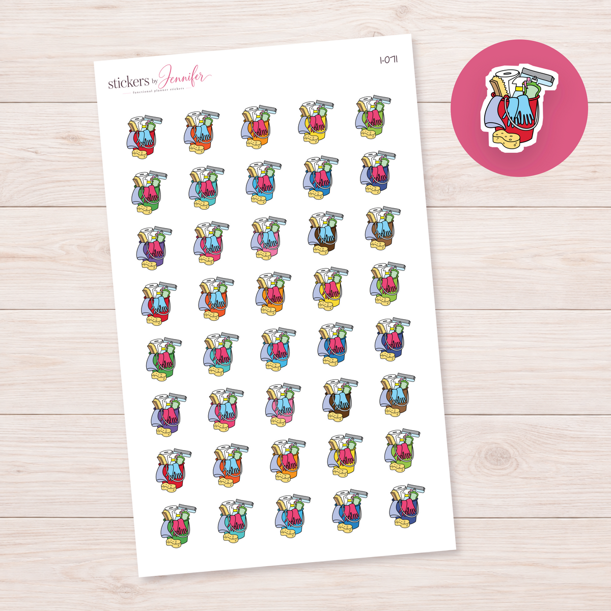 Red Cleaning Supplies Bucket Planner Stickers | I-071