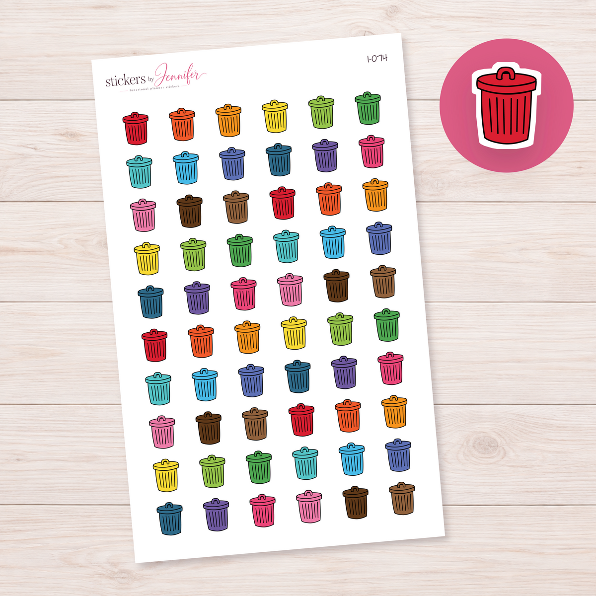 Red Lidded Trash Can Planner Stickers | I-074