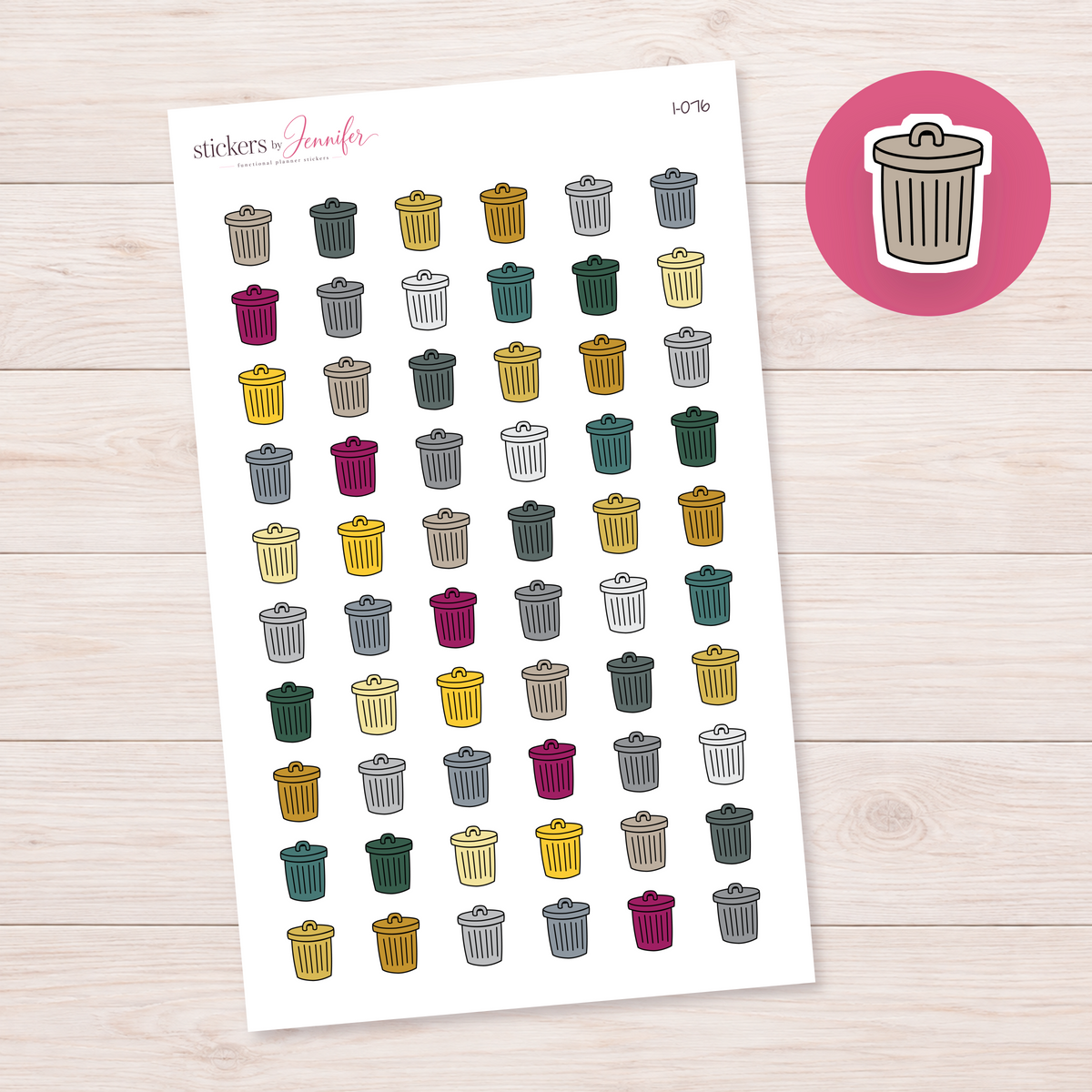 Taupe Lidded Trash Can Planner Stickers | I-076