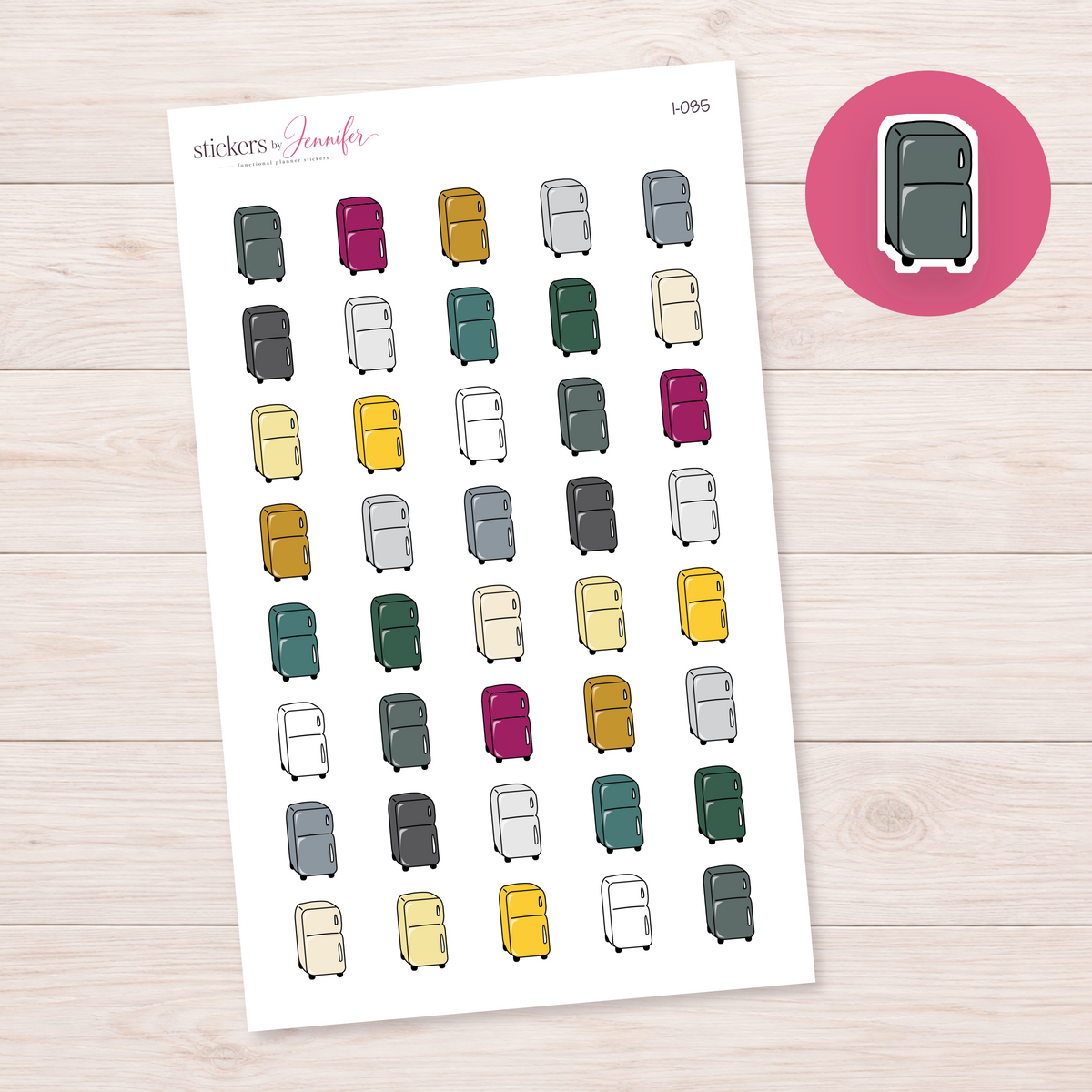 Gray Retro Refrigerator Planner Stickers | I-085