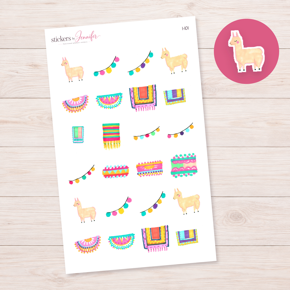 Watercolor Llama Planner Stickers | I-101