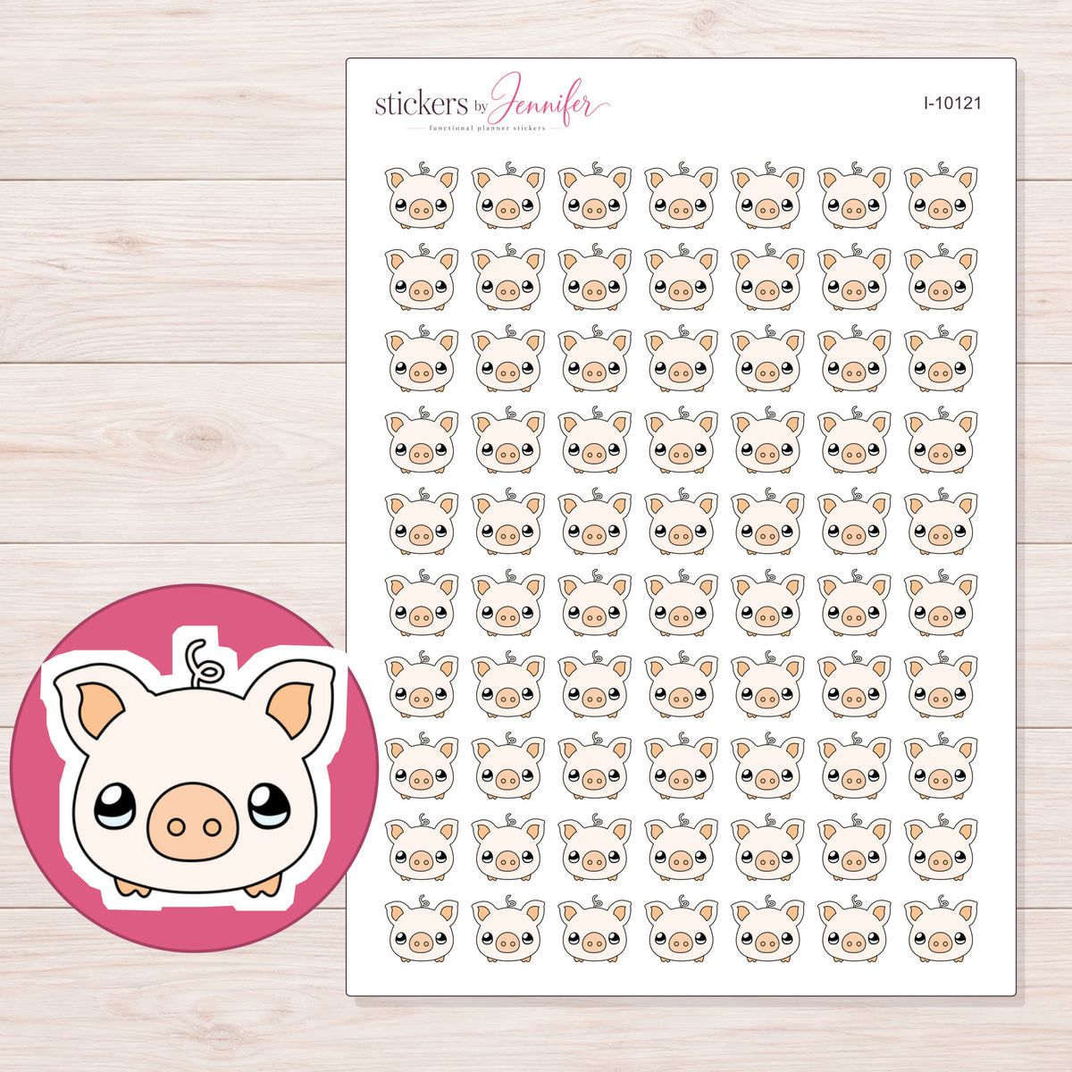 Cream Piggy Bank with Coin Planner Stickers | I-10121 — 5 × 7 inch sheet and enlarged sticker detail