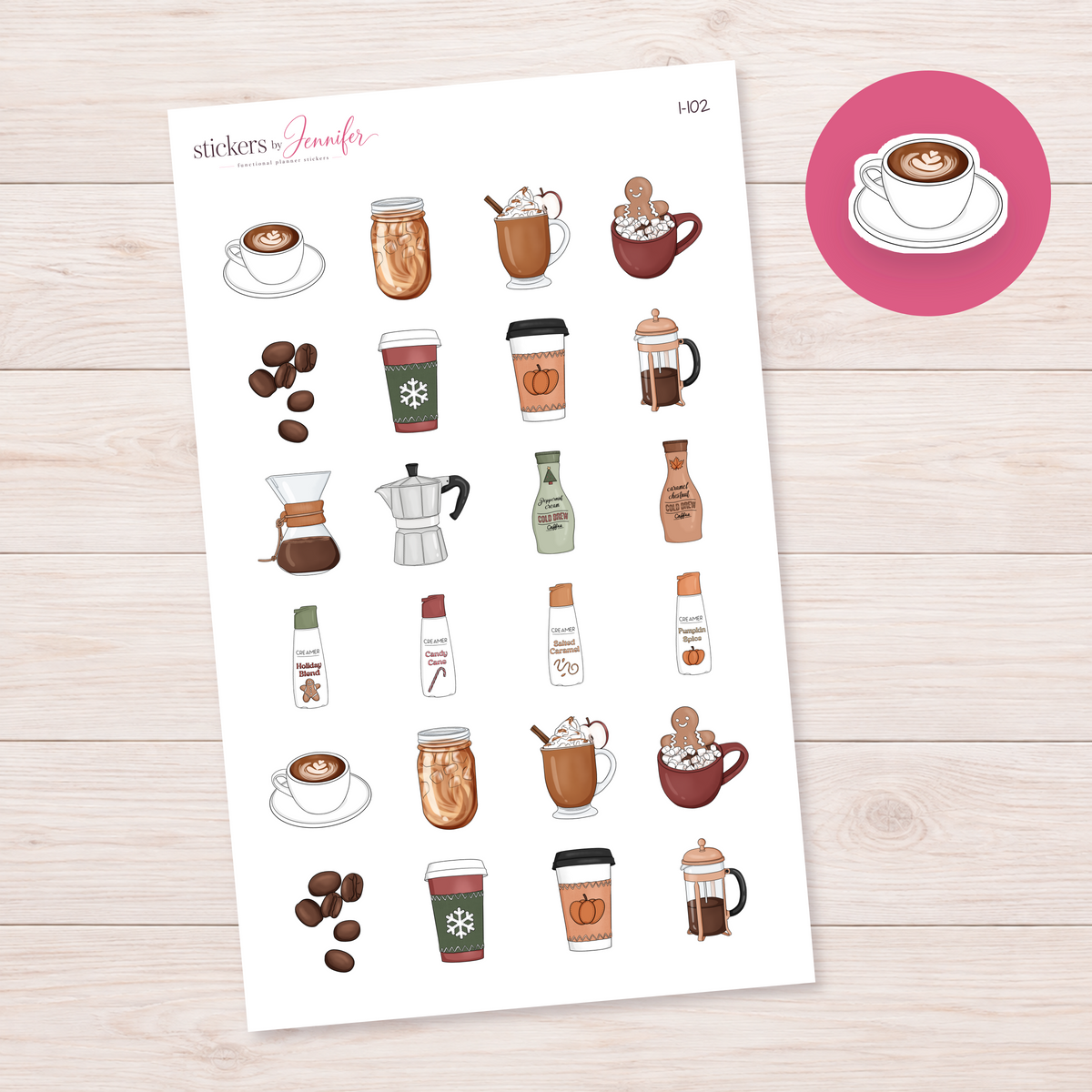 Latte Cup and Saucer Planner Stickers | I-102