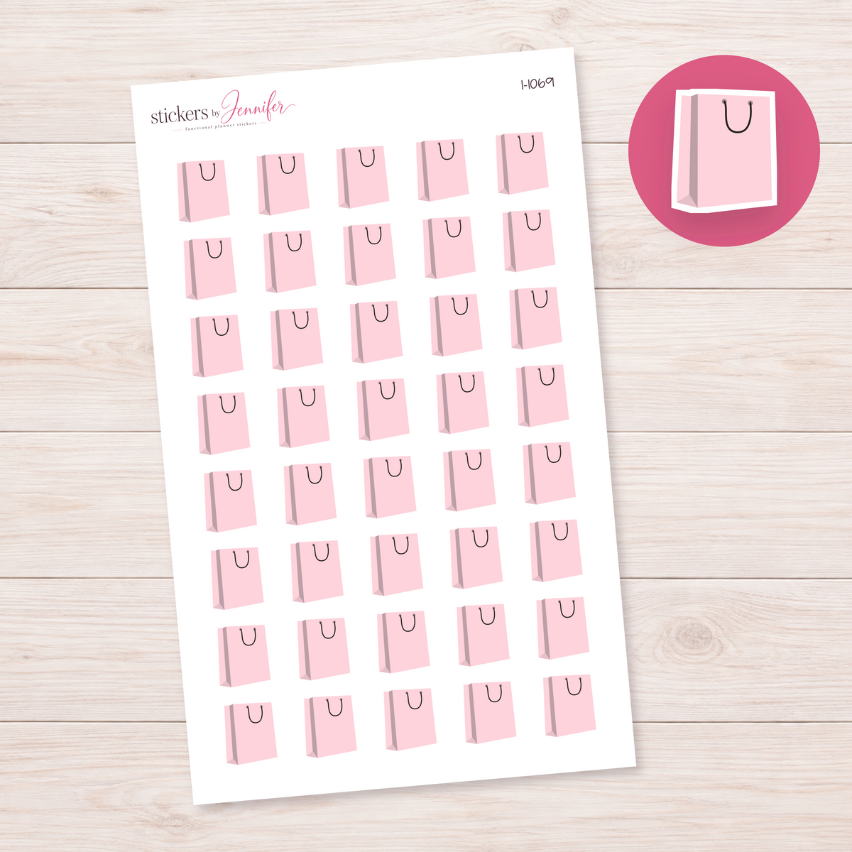 Pale Pink Shopping Bag Planner Stickers | I-1069
