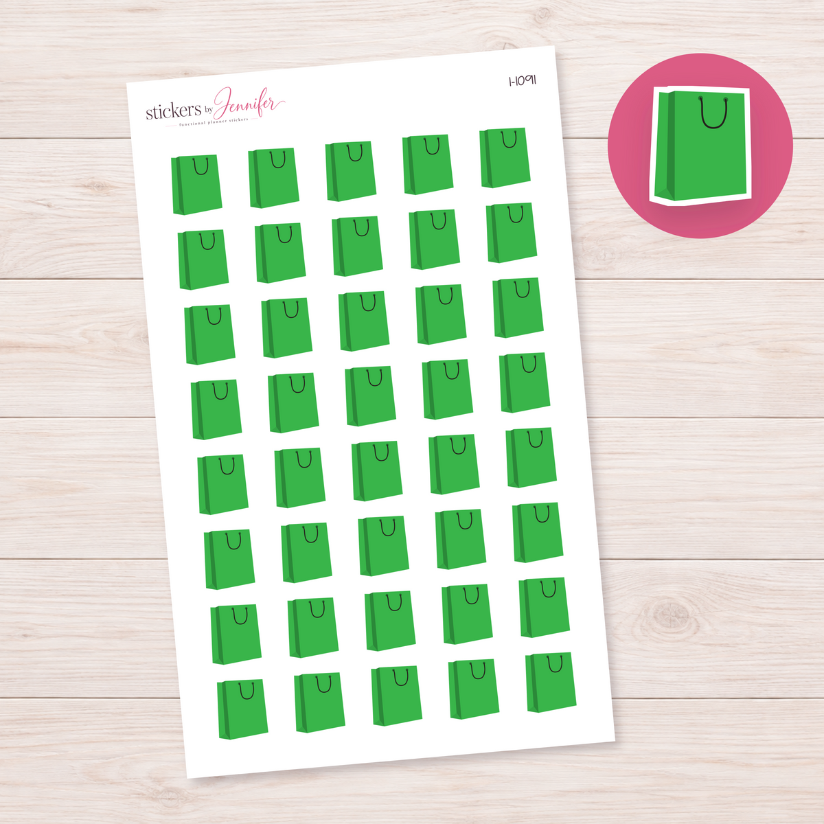 Bright Green Shopping Bag Planner Stickers | I-1091