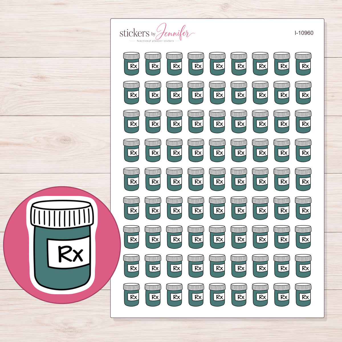 I-10960 planner sticker sheet with enlarged sticker detail