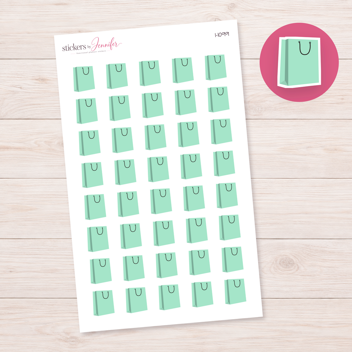 Mint Shopping Bag Planner Stickers | I-1099