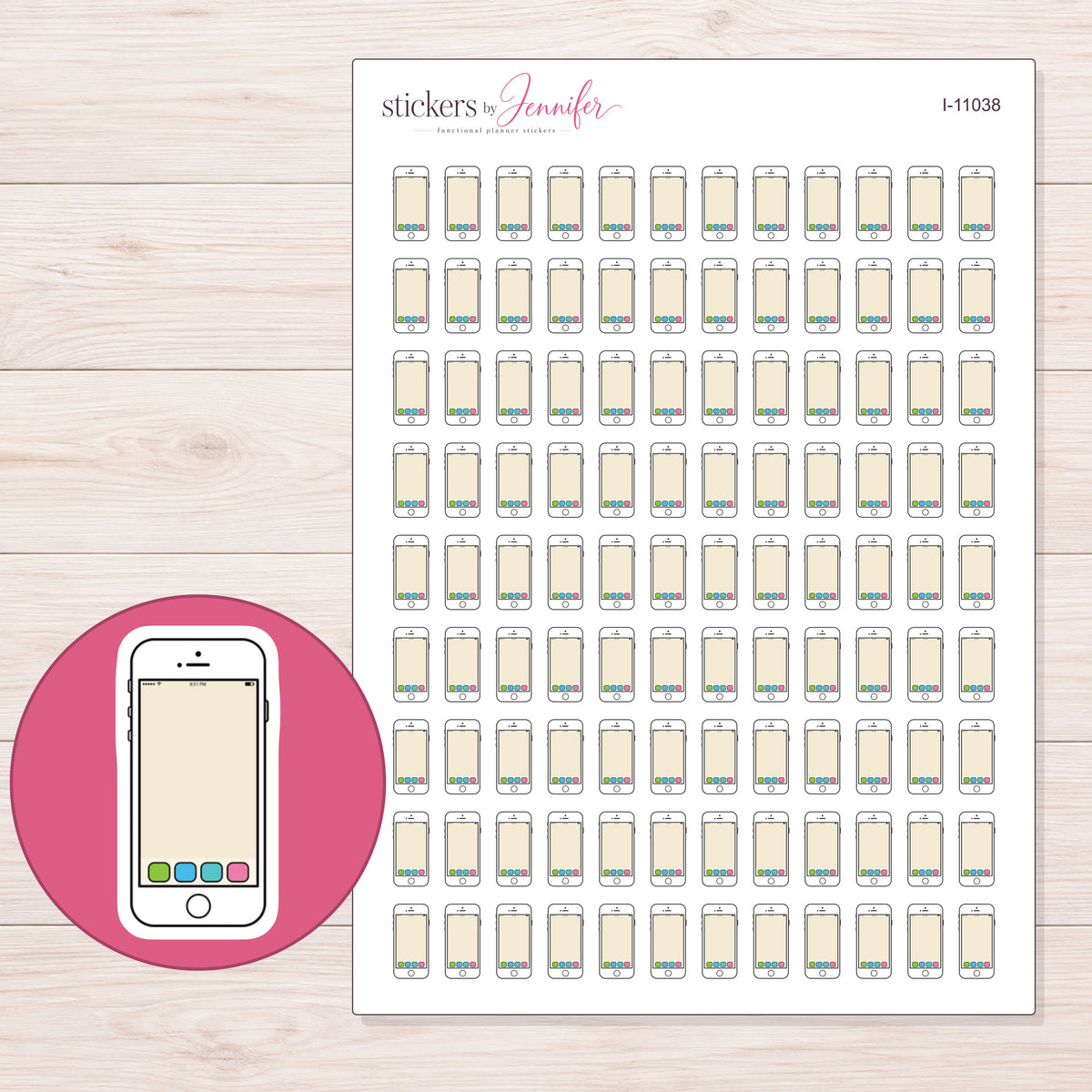 I-11038 planner sticker sheet with enlarged sticker detail