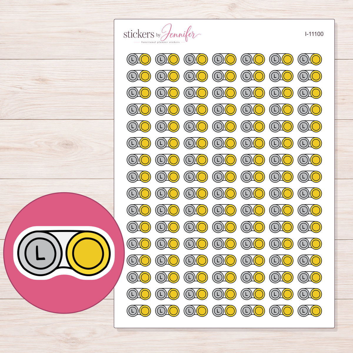 I-11100 planner sticker sheet with enlarged sticker detail