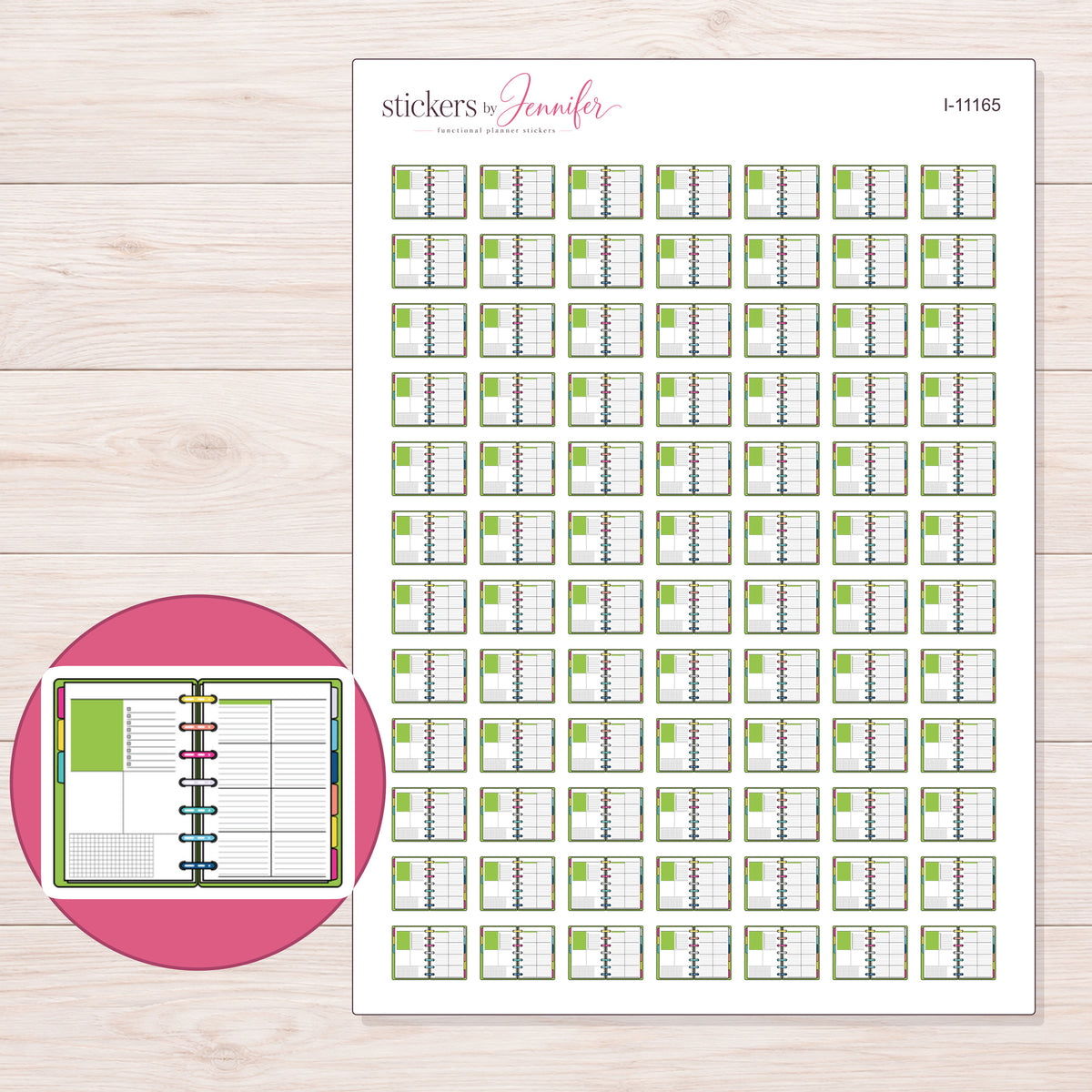 I-11165 planner sticker sheet with enlarged sticker detail