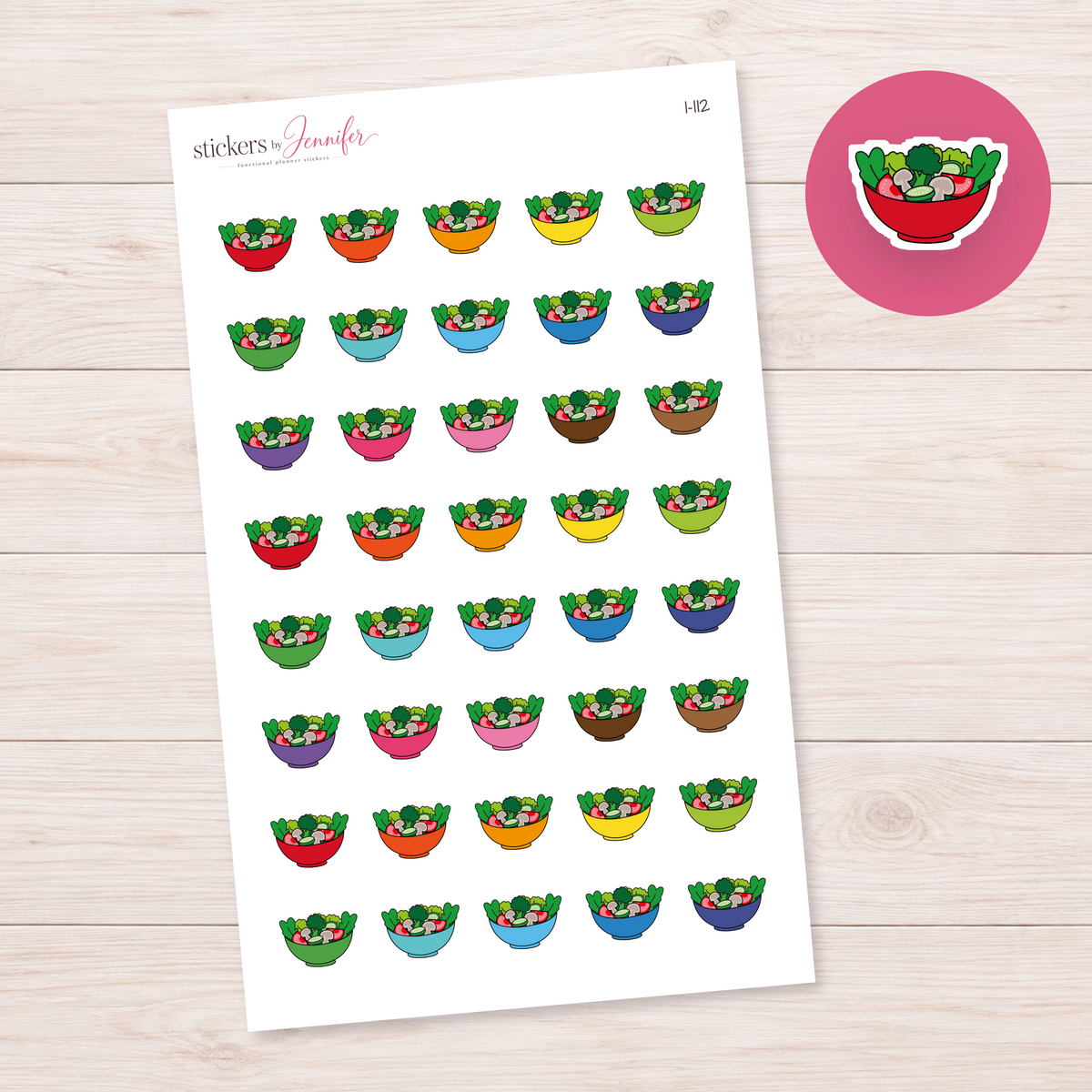Red Salad Bowl Planner Stickers | I-112
