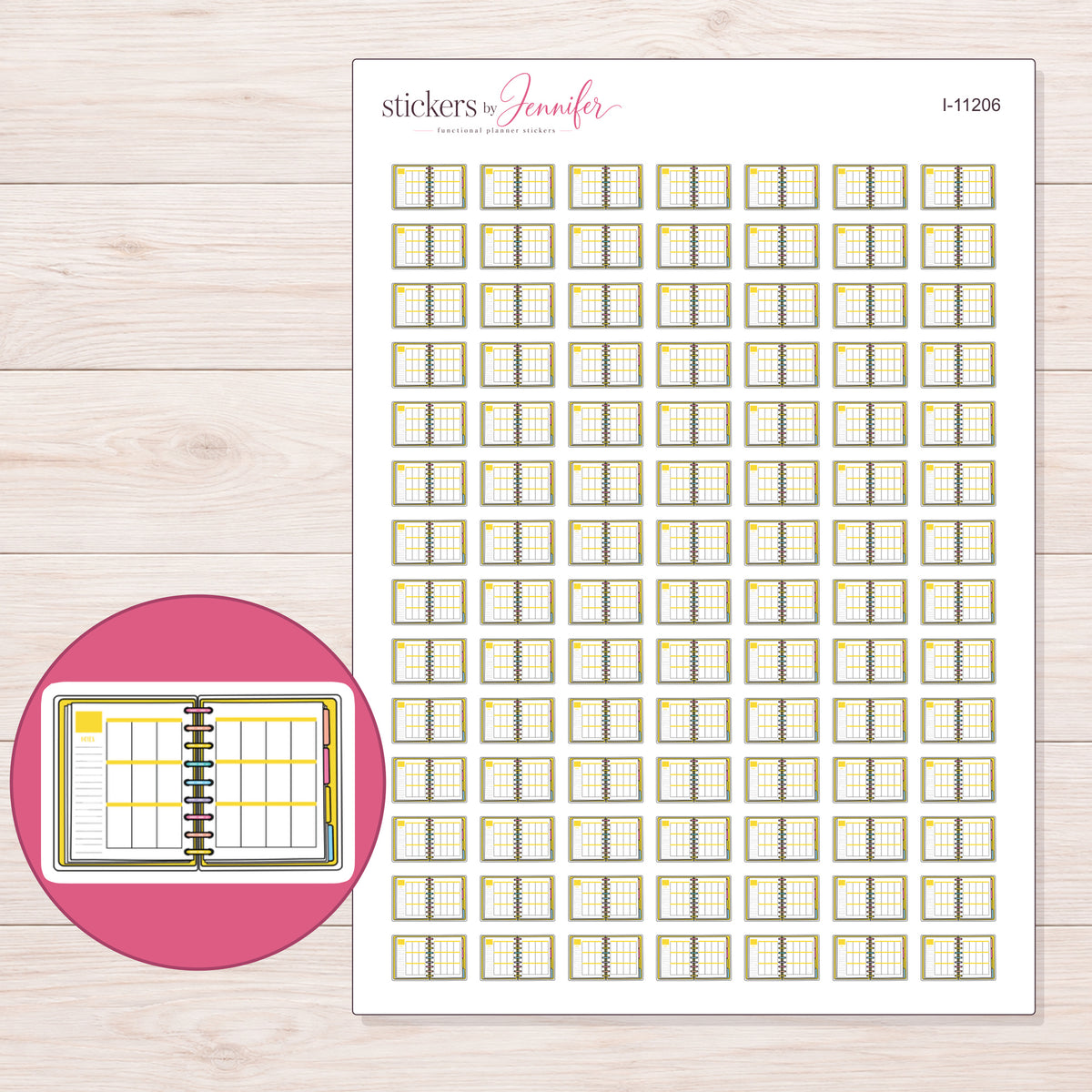 I-11206 planner sticker sheet with enlarged sticker detail