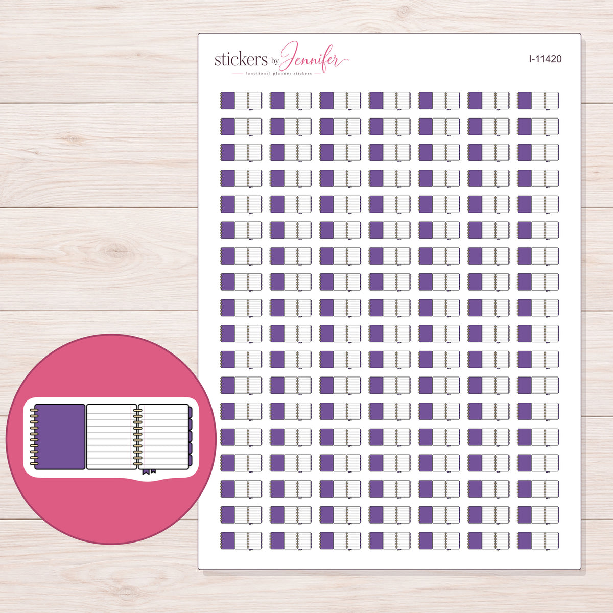 I-11420 planner sticker sheet with enlarged sticker detail
