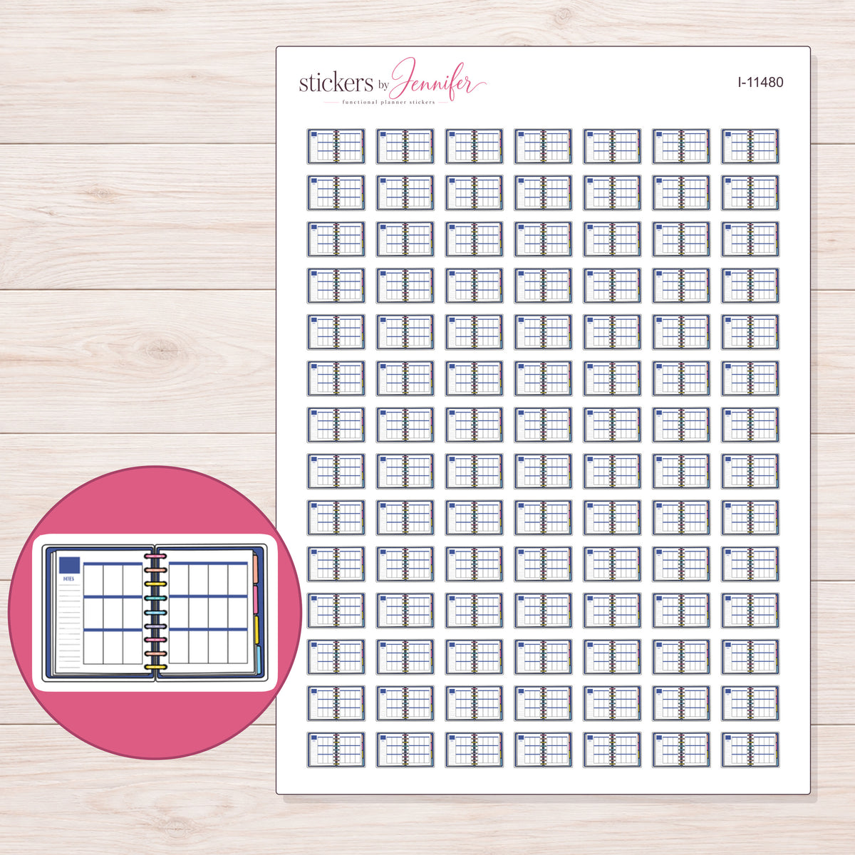 I-11480 planner sticker sheet with enlarged sticker detail