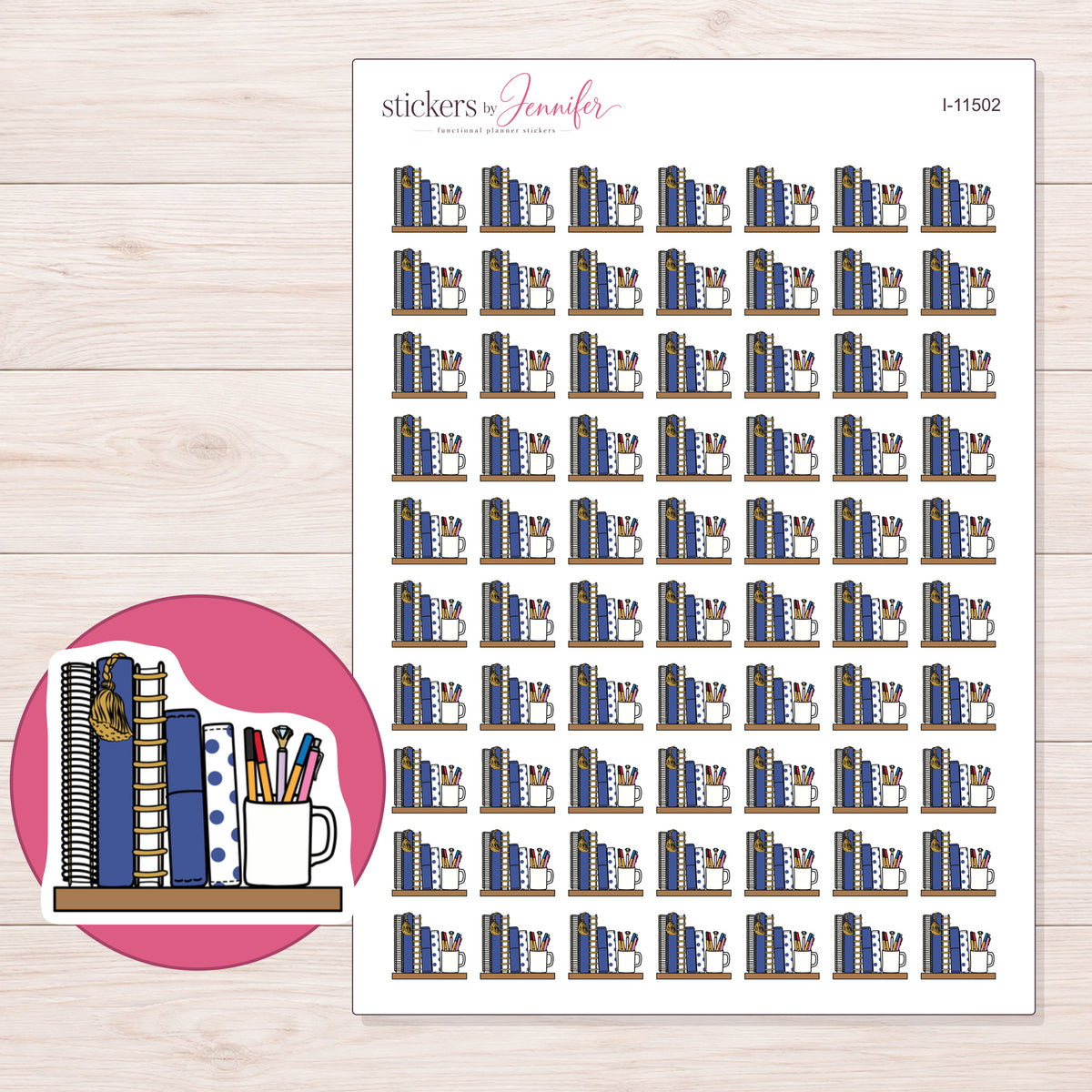 I-11502 planner sticker sheet with enlarged sticker detail