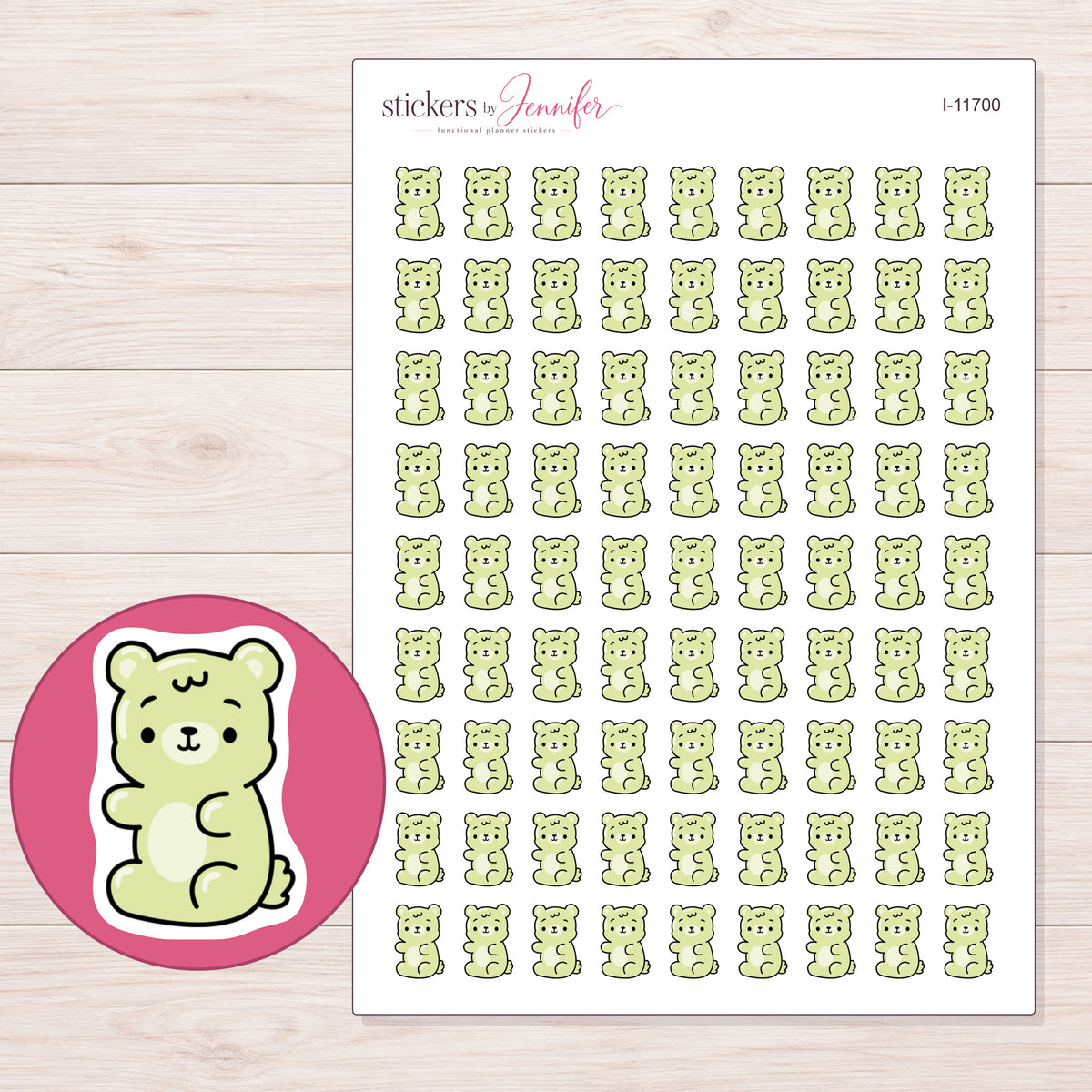 I-11700 planner sticker sheet with enlarged sticker detail