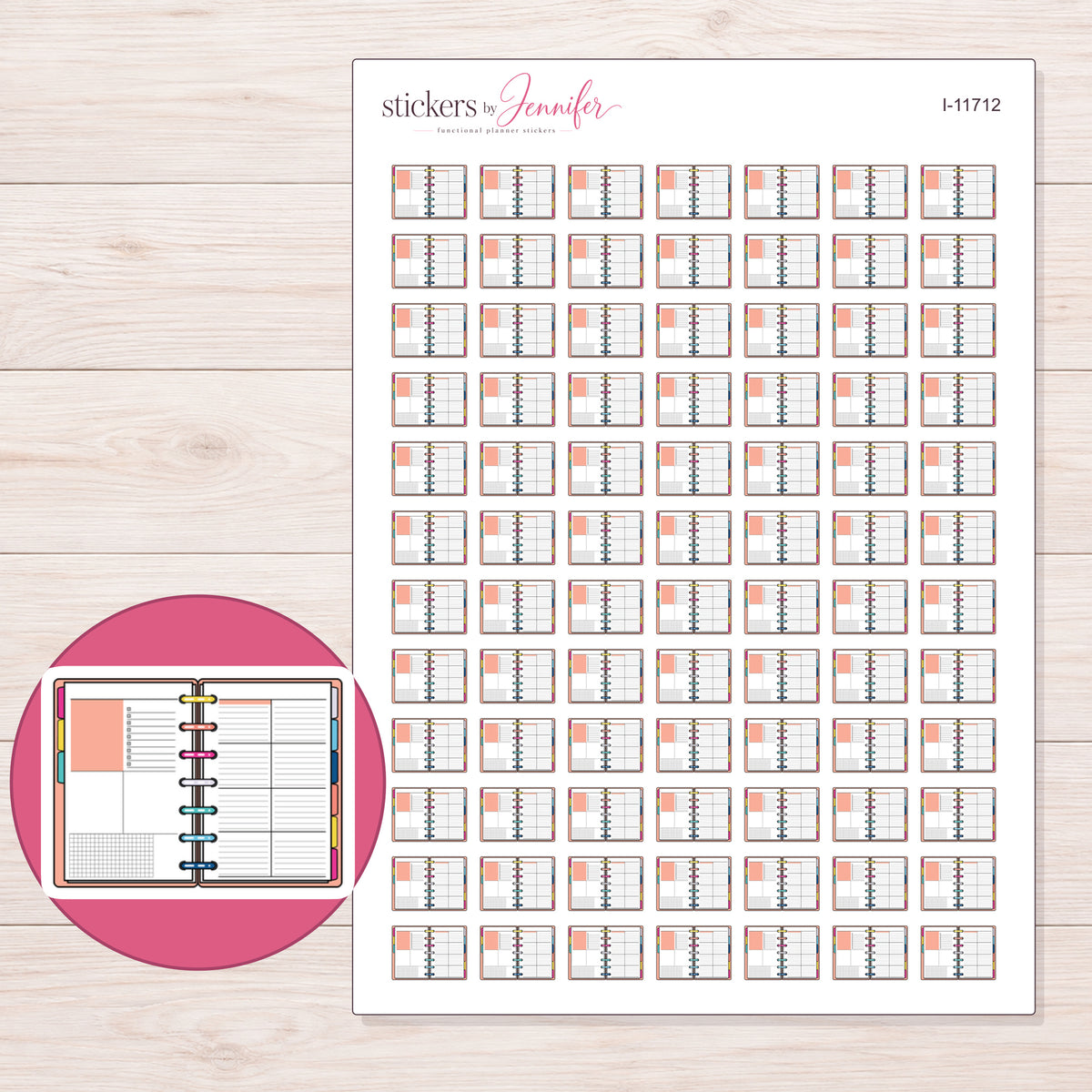 I-11712 planner sticker sheet with enlarged sticker detail