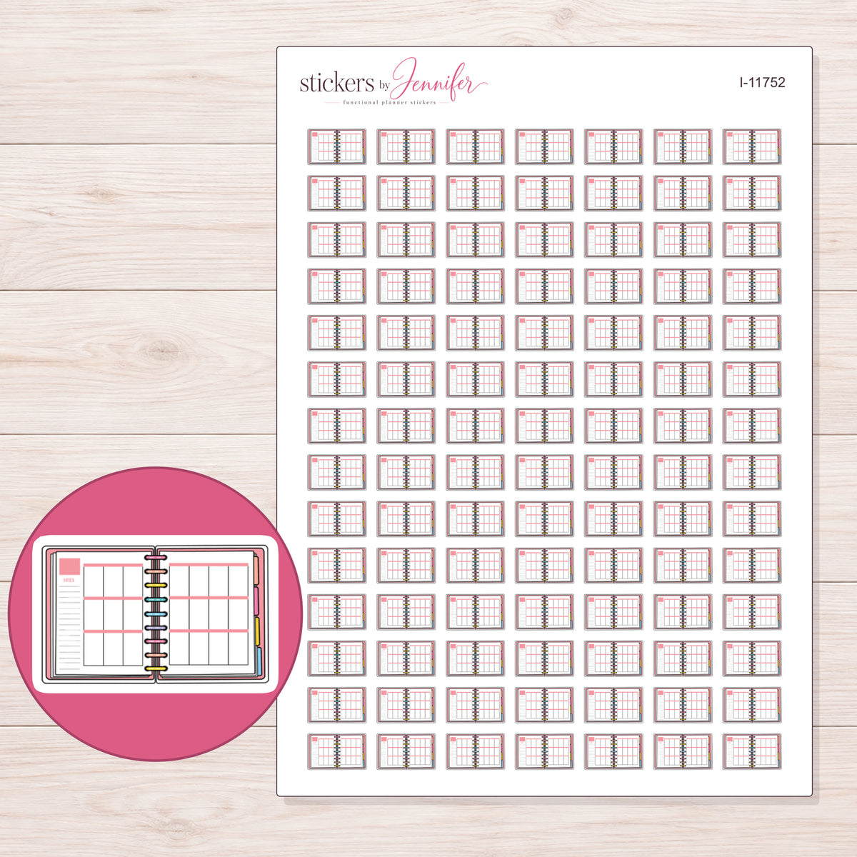 I-11752 planner sticker sheet with enlarged sticker detail