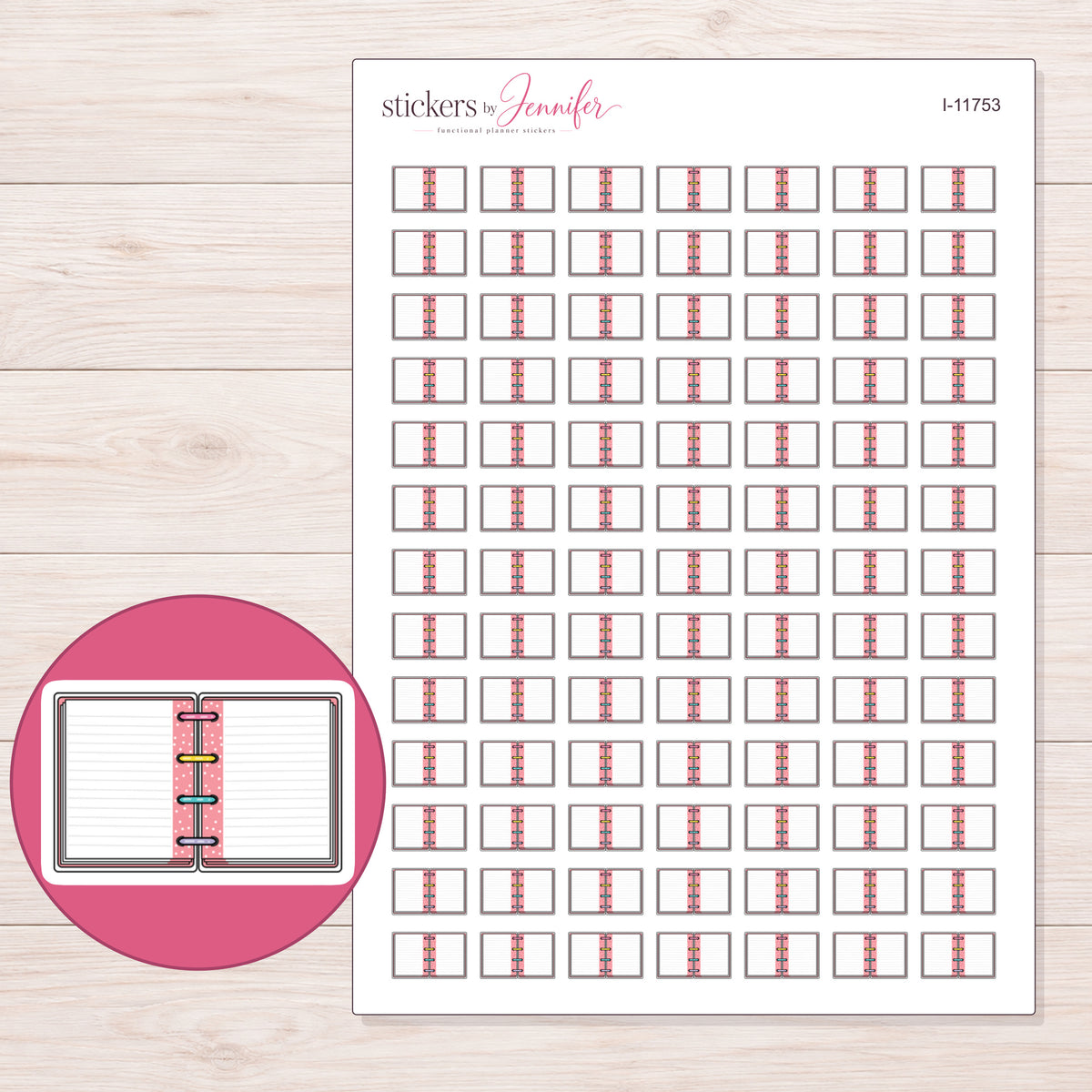 I-11753 planner sticker sheet with enlarged sticker detail